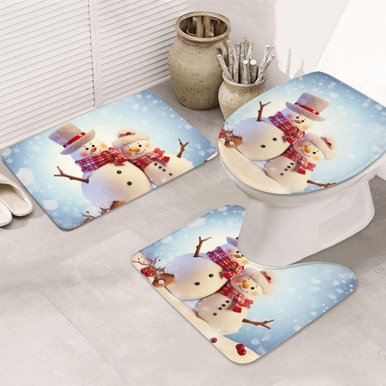 Tapis de bain doux OUSIKA en lot de 3 avec tapis douche absorbant et contour WC en U