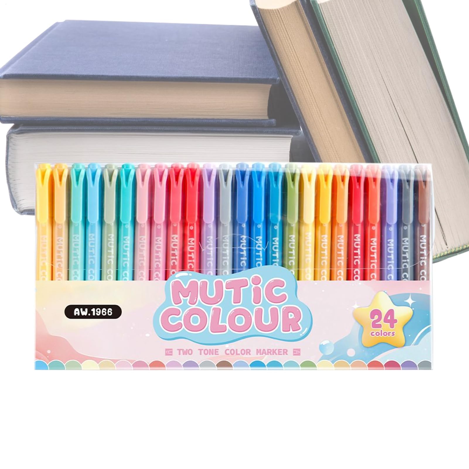 Rotuladores de doble punta | 24 colores fluorescentes para escuela, oficina, diario, profesores y estudiantes