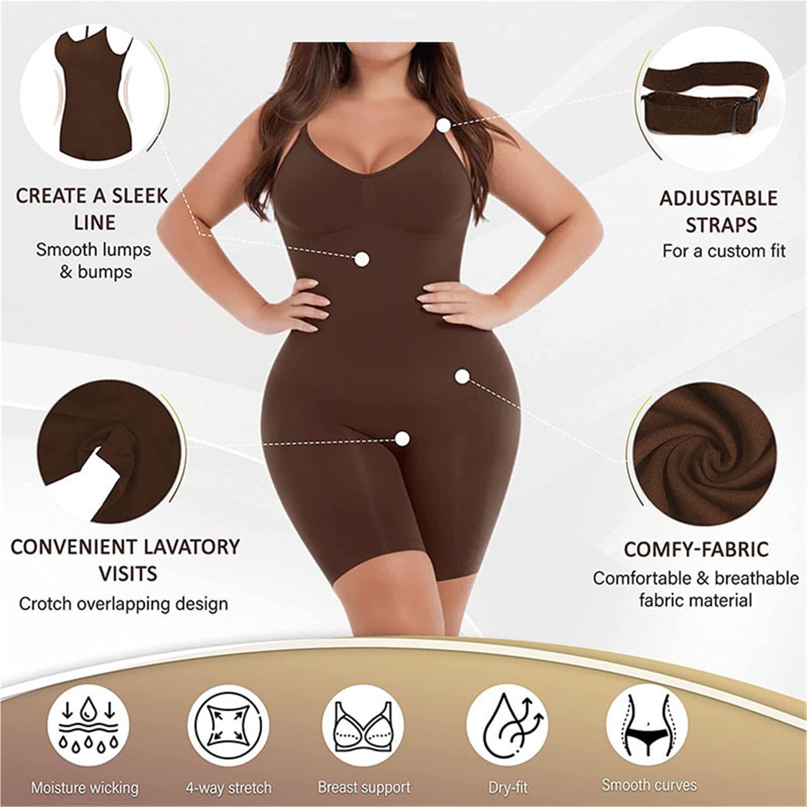 Body Contenitivo Modellante Body a Copertura Totale Shapewear Coscia Body Slim Body con Schiena Bassa Body Shaper Tuta Senza Schienale Shapers Senza Cuciture più Sottile(Beige Thigh,S)