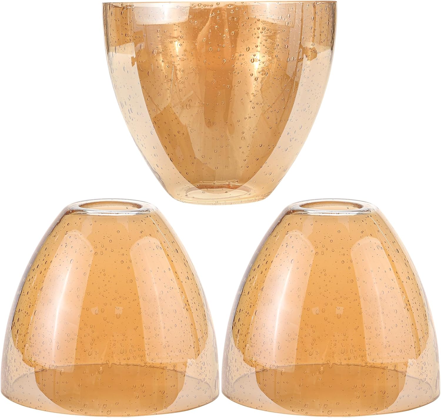 Bell Shade Lighting Fixture Glass Shade Replacement, 5.9"W x 5"H, 1-5/8 Inch Fitter, 3 Pack Clear Amber Seeded Bubble Glass Shade Globe Cover