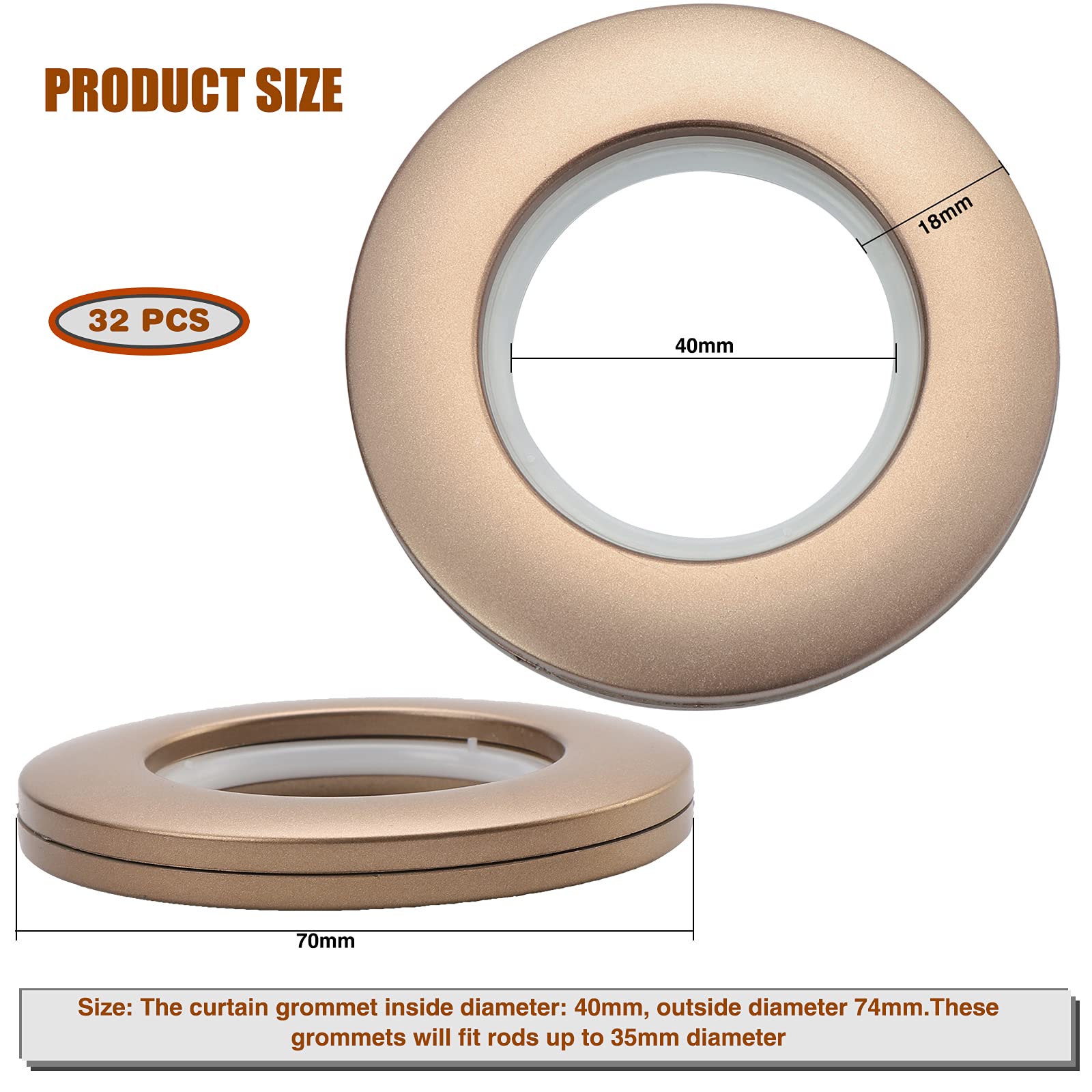 Anelli Per Tende In Plastica - 32 Pezzi, Ø40mm, Argento, A Basso Rumore - Foto 3