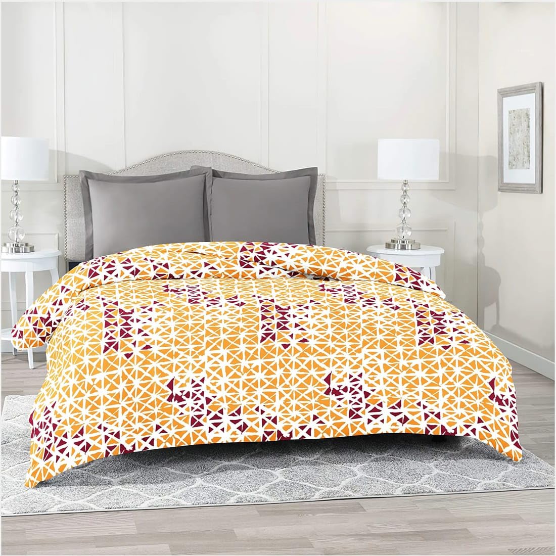 AURAVE Printed Cotton 144 TC Duvet Cover - Mustard-image-13