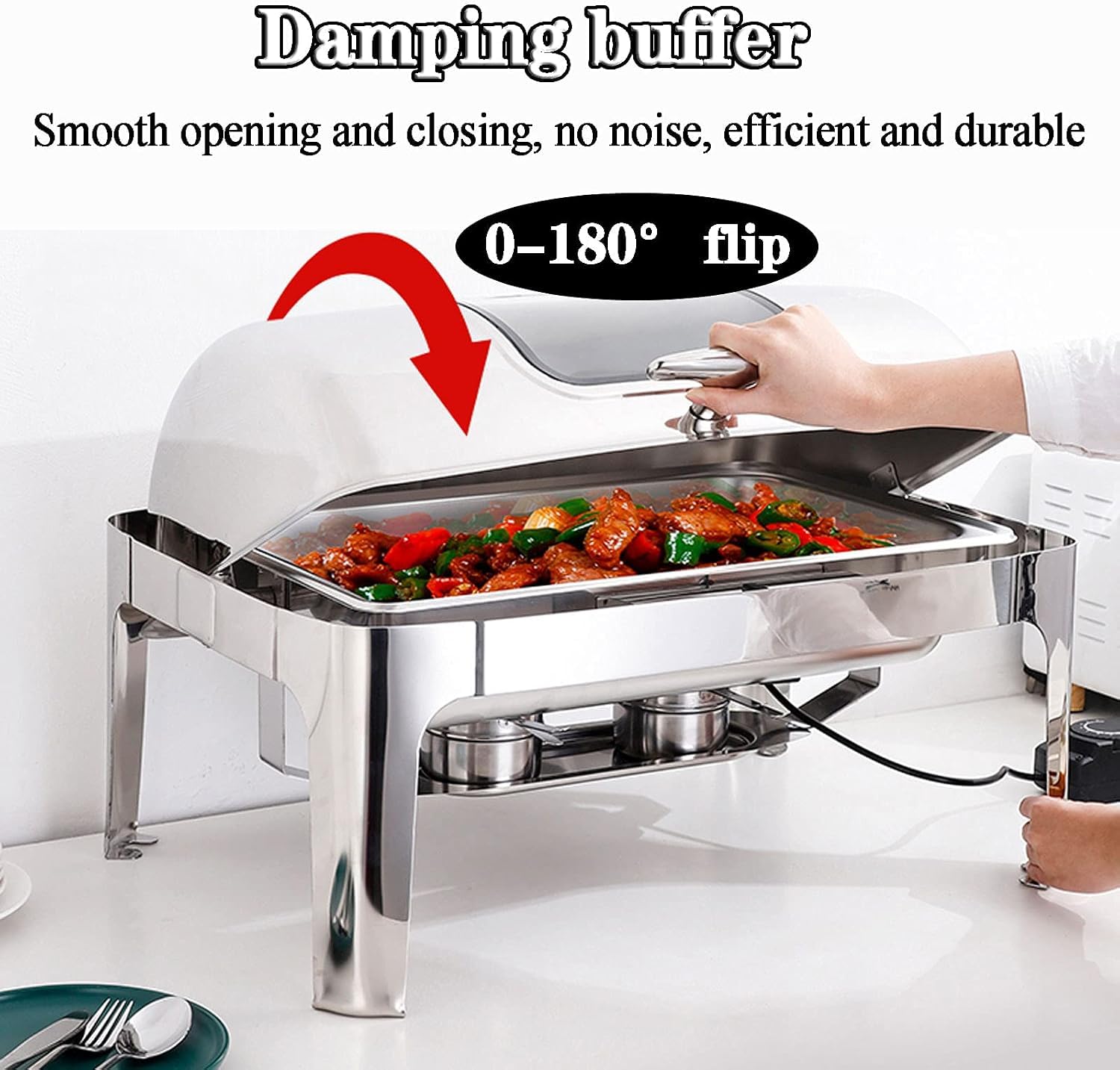 Chafing Dish électrique de 13 litres en Acier Inoxydable avec Couvercle Transparent, idéal pour Les buffets et Les réceptions. (FULLSIZEPAN-13L)
