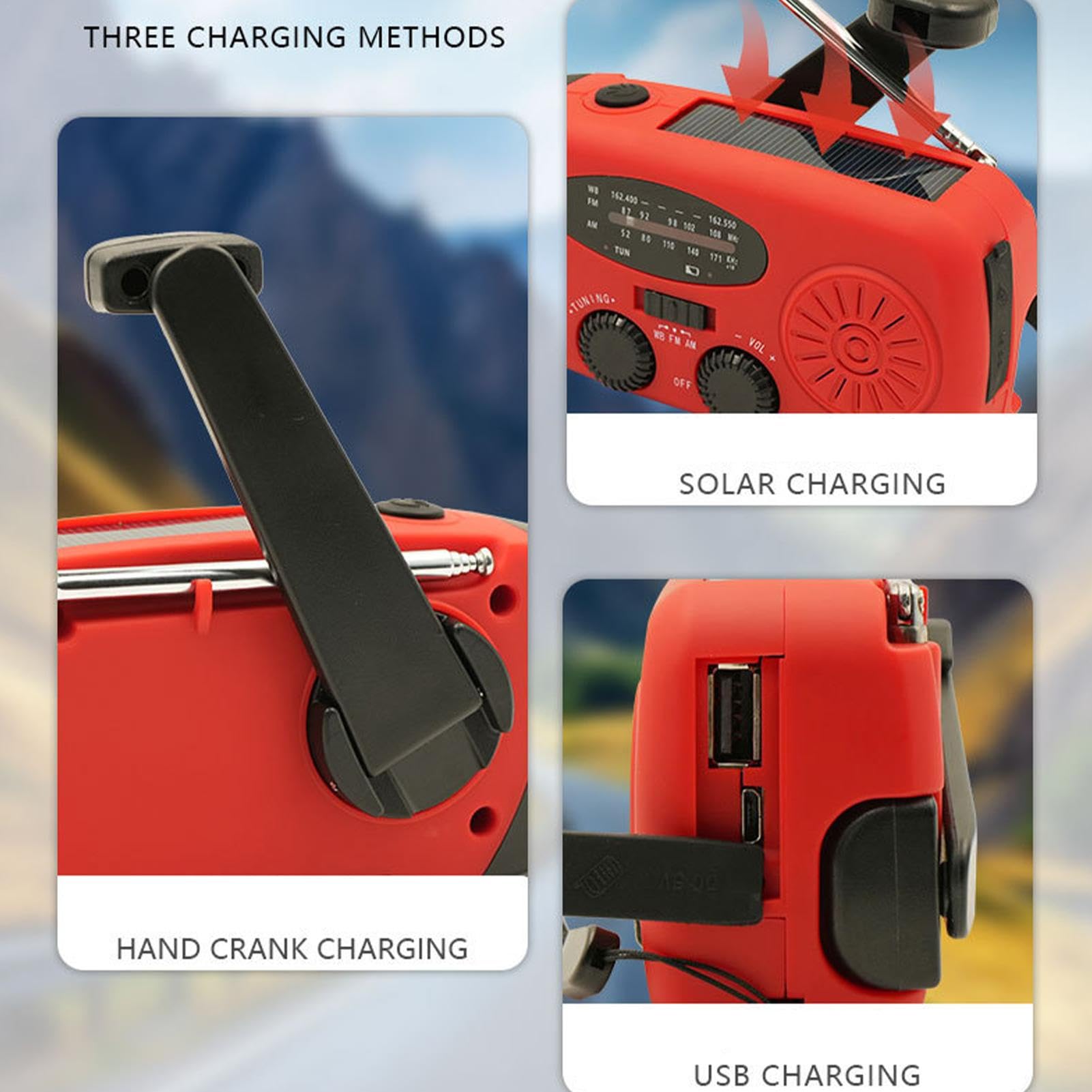 Radio de manivela,Radio Solar, Radio de Alerta portátil, Linterna Am/FM Radio portátil USB Solar manivela Carga para Interior al Aire Libre