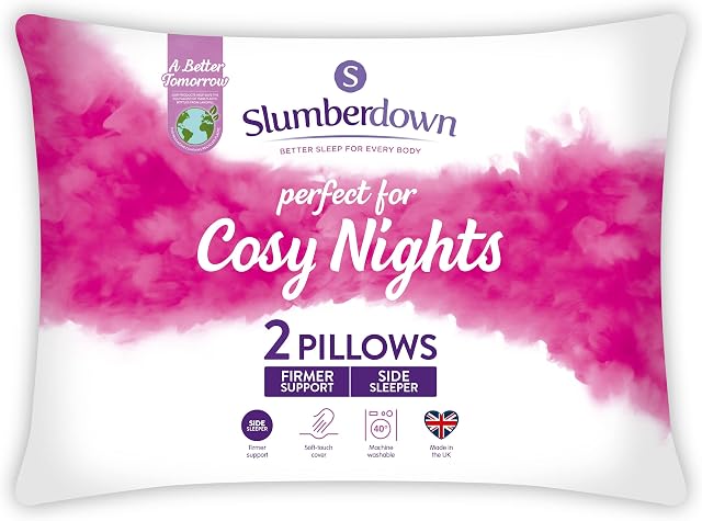 Slumberdown Cosy Nights Pillows 2 Pack Firm Support Bed Pillows Designed for Back and Side Sleepers Bed Pillows