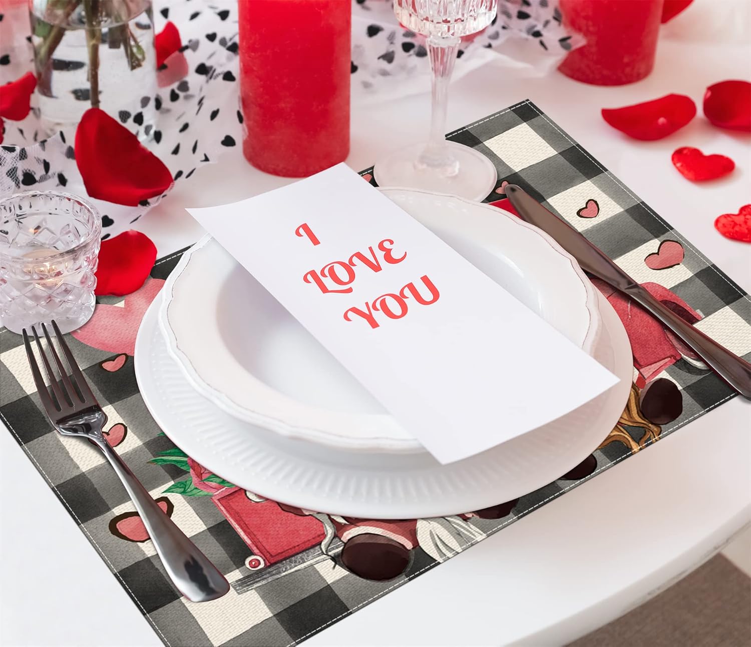 Valentines Day Gnomes Placemats Set of 4,12x18 Inch Buffalo Plaid Gnomes with Love Hearts Truck Heat-Resistant Place Mats,Anniversary Wedding Table Decors for Farmhouse Kitchen Dining Party : Home & Kitchen