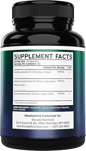 Miniatura 2 de Cápsulas de musgo marino irlandés de 2,625 mg (150 cápsulas) con vejiga y raíz de bardana, píldoras de masa marina cruda para tiroides, energía y