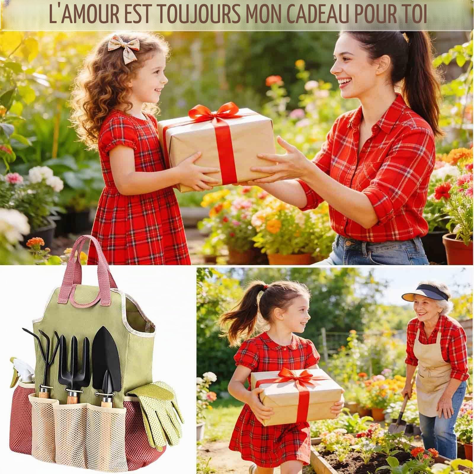 Lot de 9 outils de jardin avec sac à main, outils de jardin inoxydables et ergonomiques, cadeau de jardin idéal pour les femmes pour les amateurs de jardin