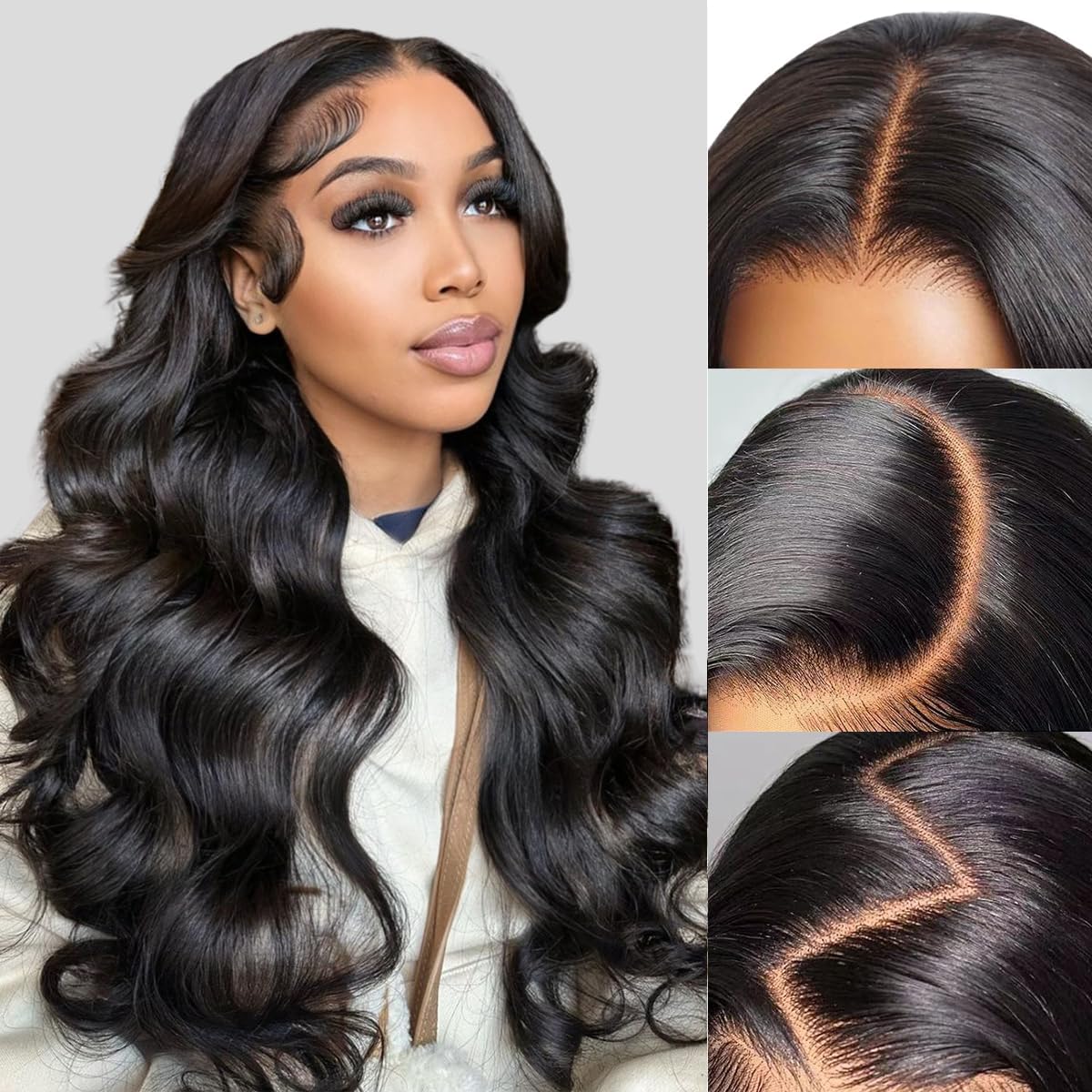 VIPbeauty 13x6 Full Lace Frontal Human Hair Wigs - 180 Density Pre-Bleached Knots - 12A HD Transparent Body Wave Lace Front Wigs - Women's 18Inch
