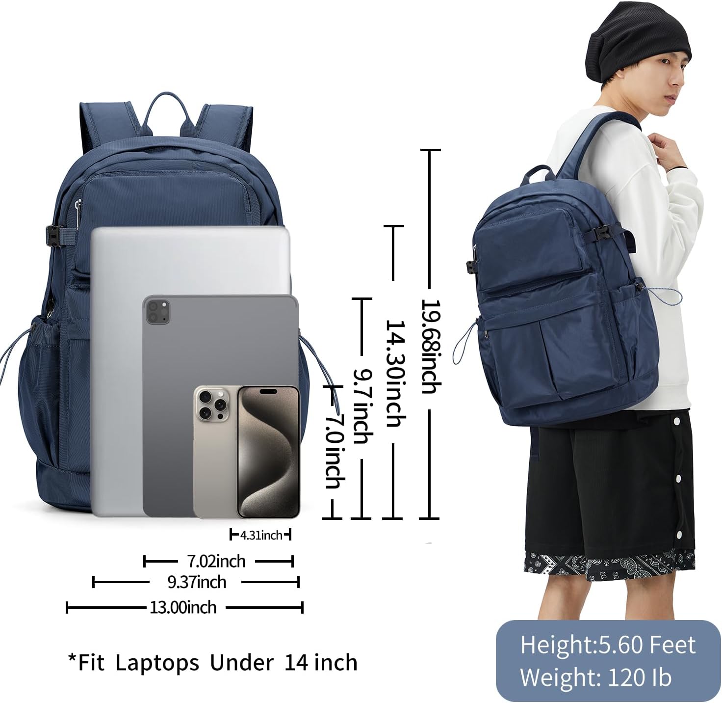 Travel Backpack For Women Men Waterproof Airline Approved Carry On Backpack Laptop backpack 15.6 Inch Lightweight Work Teacher Backpack(Dark Blue)