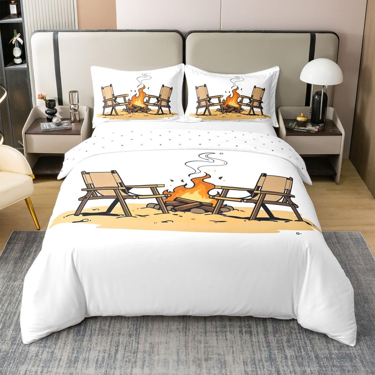 Housse de couette 220x240 enfant camping dessin animé pour lit deux places