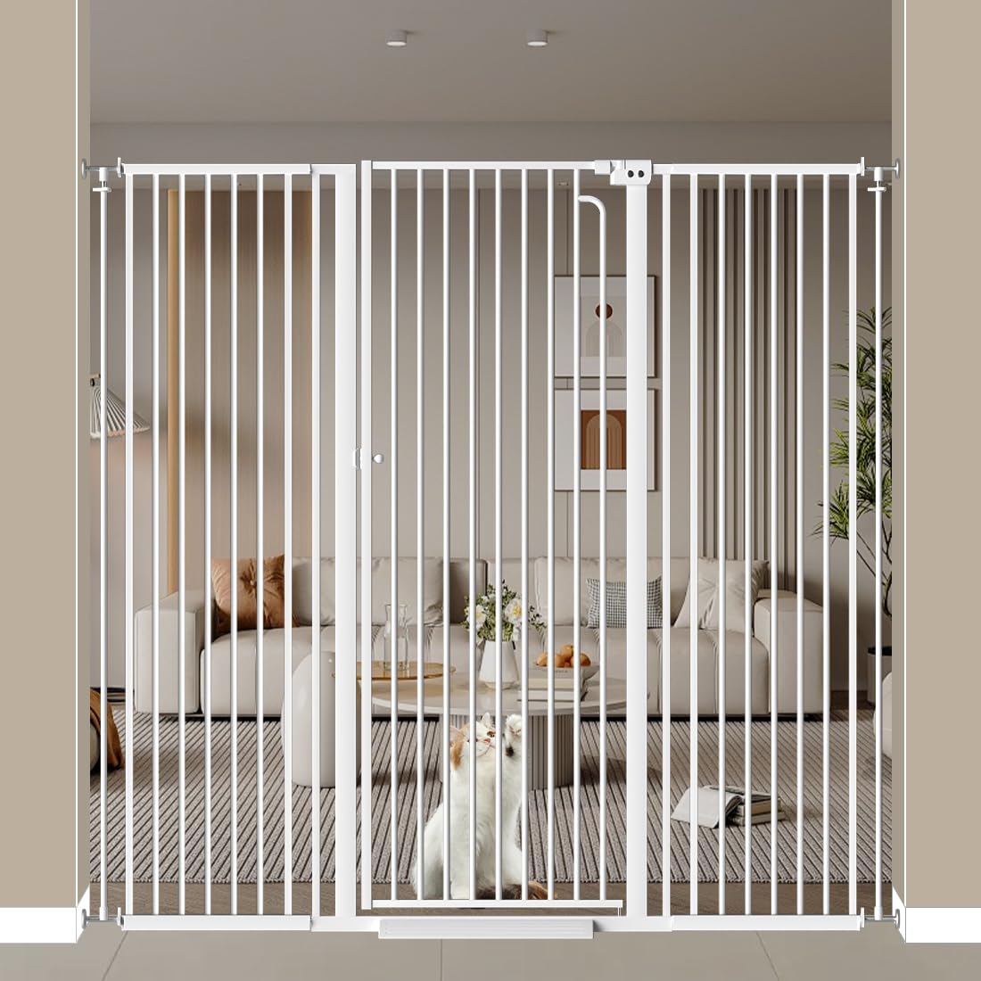 THEYFIRST 57" Extra Tall Cat Pet Gate for Doorway, 57.4"-62.2" Wide Pet Gate for Cats Walk Through, Auto Close Tall Baby Gates with Door, Child Safety