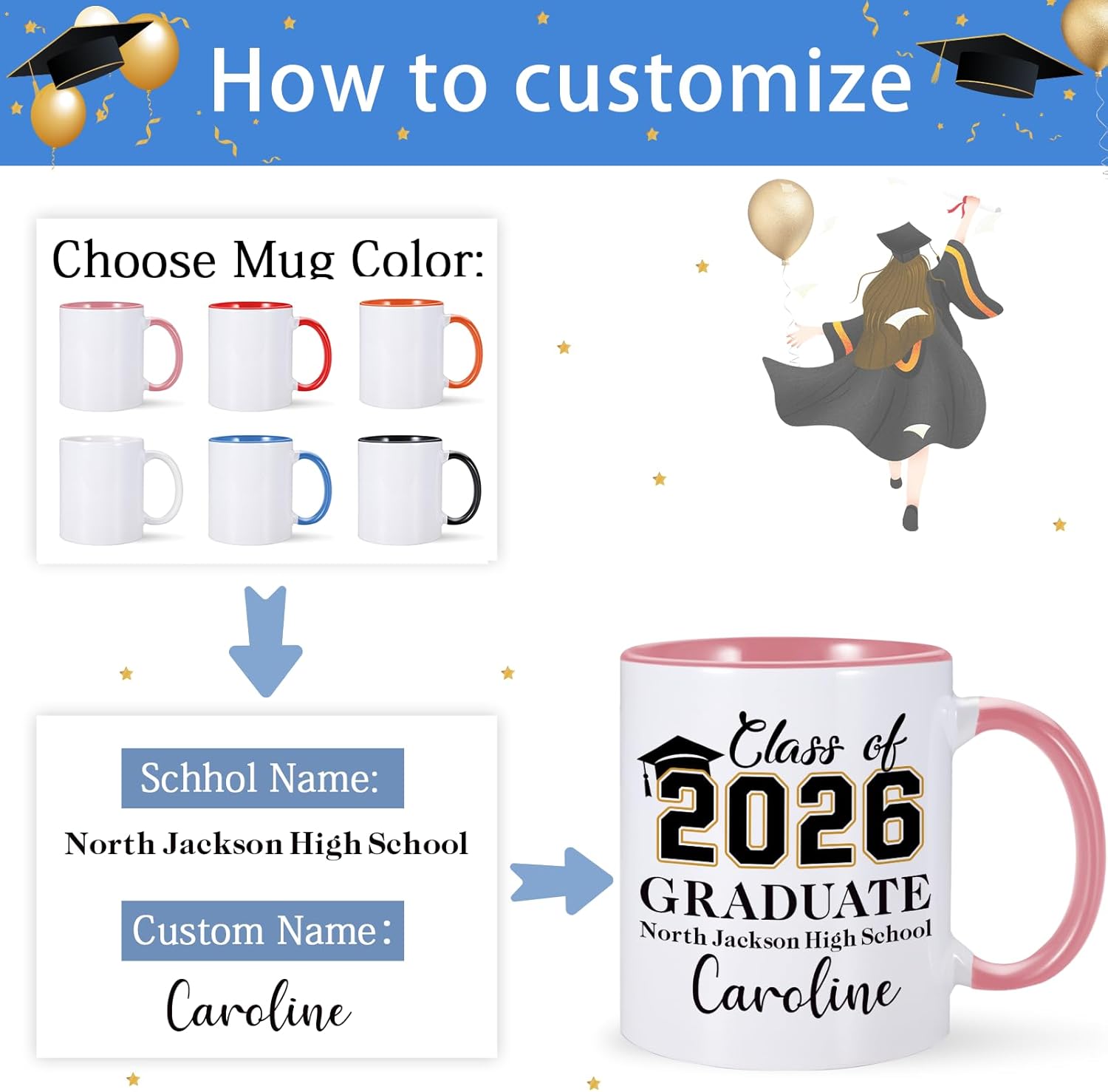 Graduation Gifts for Her Him, Custom Graduation Mug with Name, Class of 2026 Gifts, High School College Masters Degree Phd Graduations Gift, Personalized Grad Coffee Cup Graduate Gift - Image 3