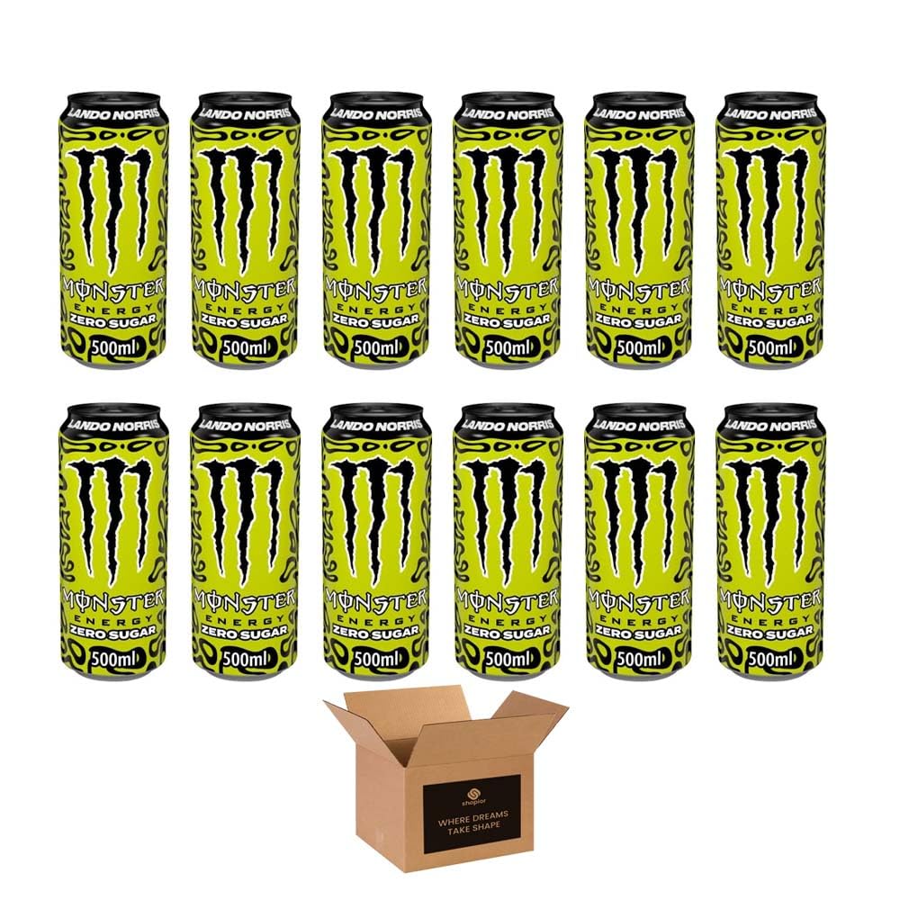 Monster Energy Drink Flavours | Juiced, Zero Sugar, Ultra, Monarch, Fiesta Mango, Strawberry Dreams, VR46, Punch | High Caffeine Sports Energy Drink | 500ml (Pack 12, Lando Norris)
