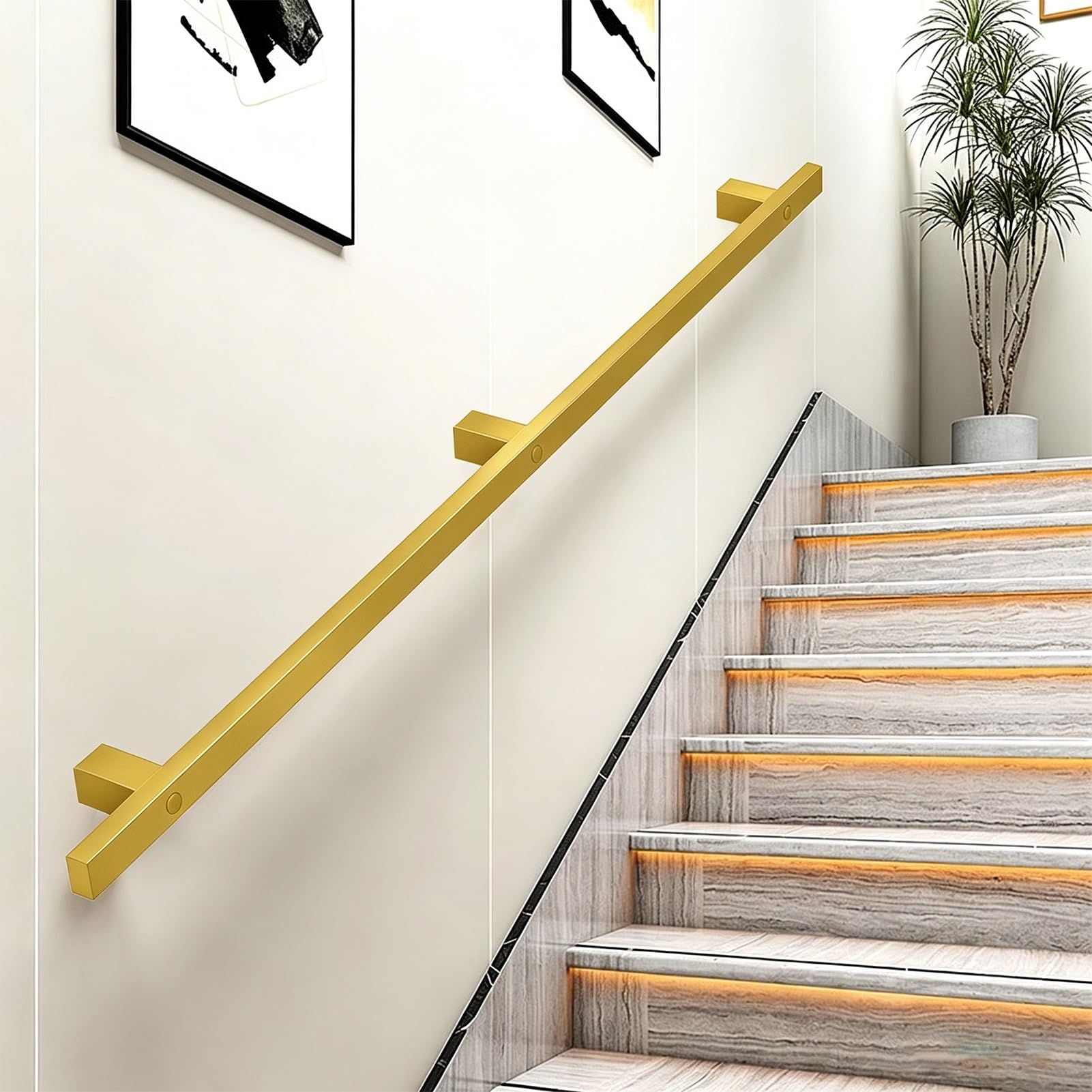 Drsyffsup One Color Gold Stair Handrails, Hand Railings For Stairs Indoor Outdoor, Non-Slip Staircase Handrail For Home Garden Corridor Lofts Kindergarten Guardrail Decking Railings(16Ft/480Cm)
