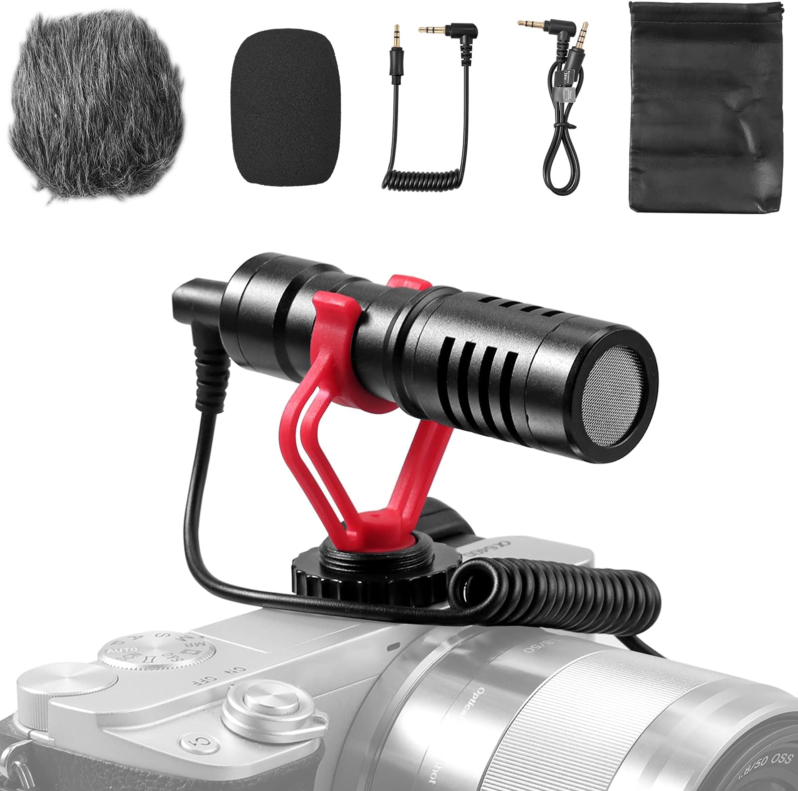 LiNKFOR Camera Microphone with Shock Mount Video Microphone for Camera Shotgun Microphone Deadcat Windscreen for Smartphones DSLR Cameras Consumer Camcorders PCs