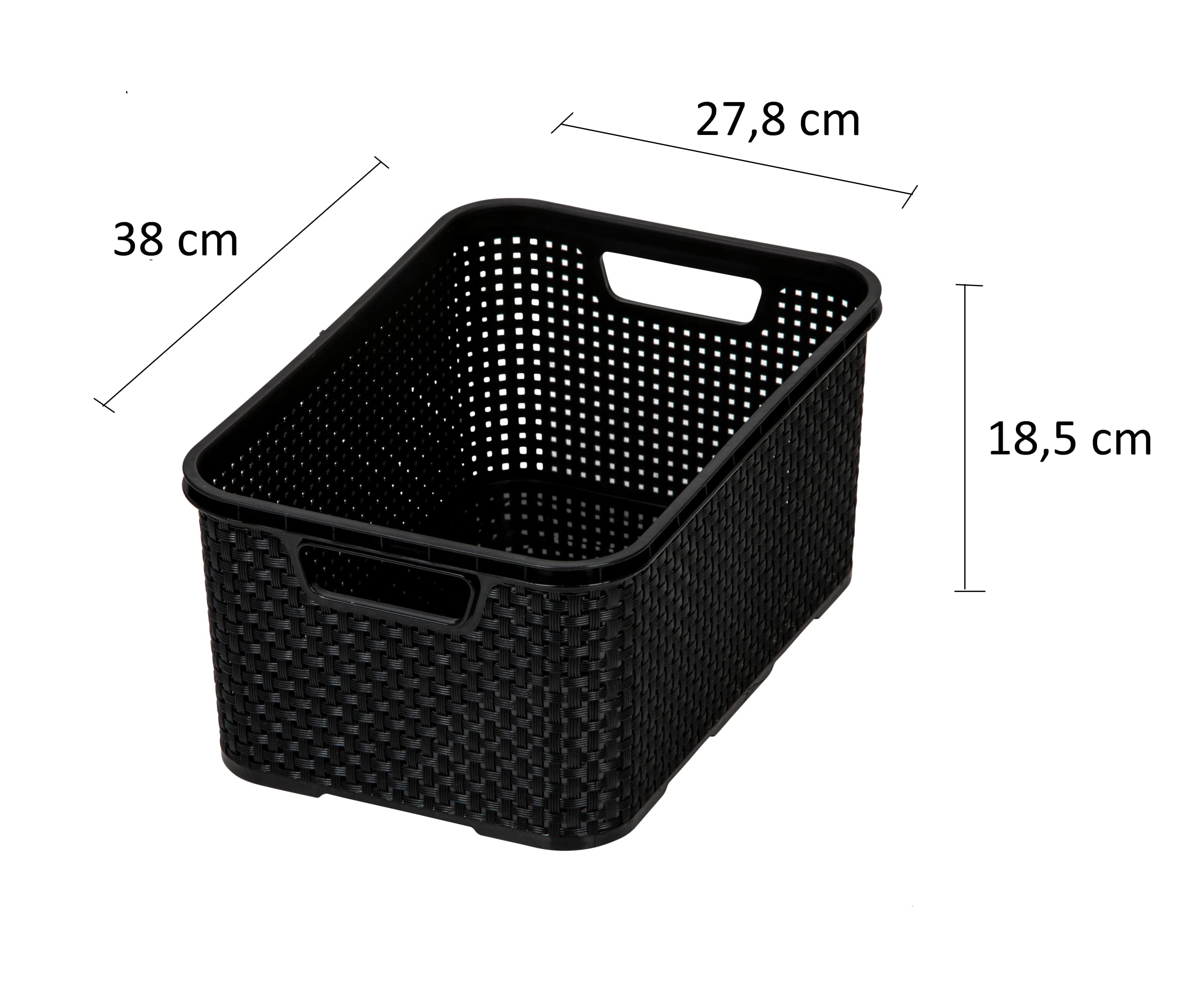 BranQ - Home essential Kosz rattanowy, zestaw 2 sztuk, rozmiar L 19 l, tworzywo sztuczne PP bez BPA, czarny, 38 x 27,8 x 18,5 cm, 2 szt.