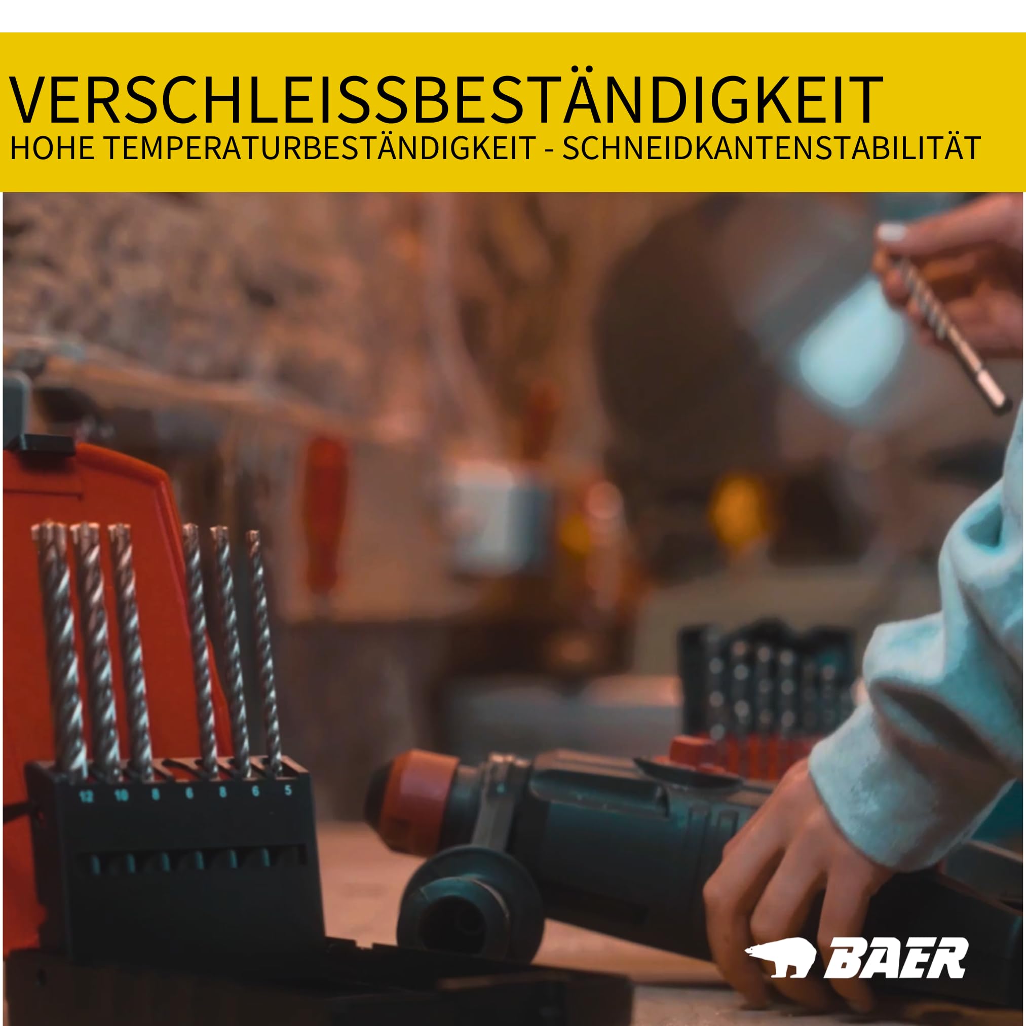 BAER Steinbohrer Set SDS-Plus (7 tlg.) 5-12mm - Hammerbohrer Set - Betonbohrerset - Betonbohrer lang - PGM-zertifizierte Bohrer - Granitbohrer