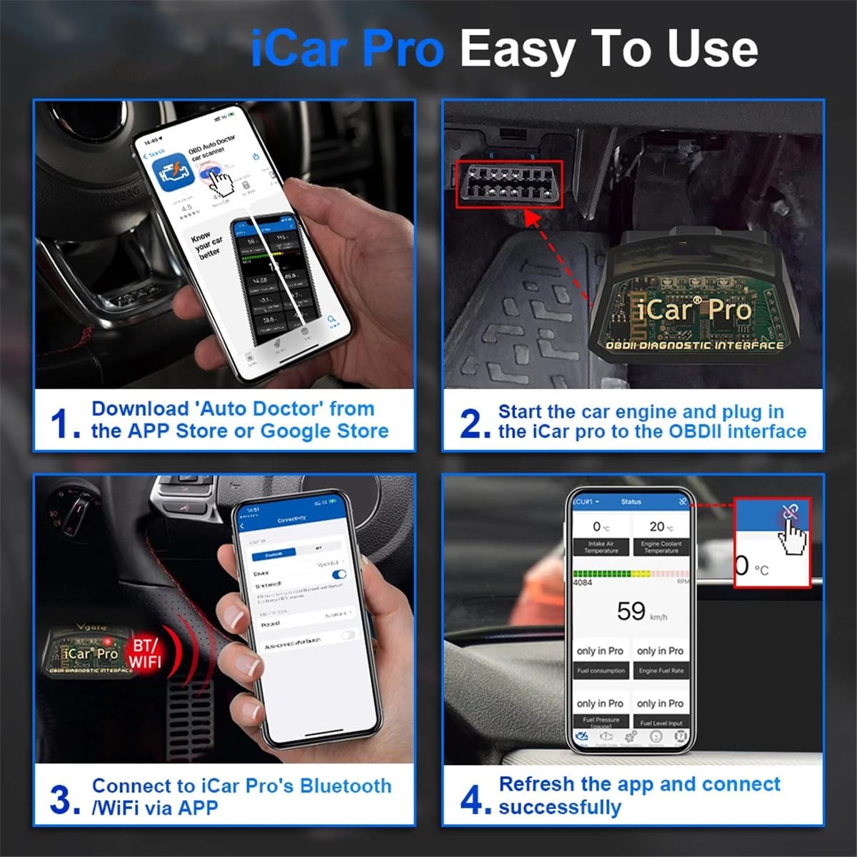 ICar Pro WIFI OBD2 skaner narzędzie do skanowania czytnik kodów kompatybilny z Bluetooth 4.0 dla Android/iOS samochodowe narzędzie diagnostyczne PK ICAR2 V1.5