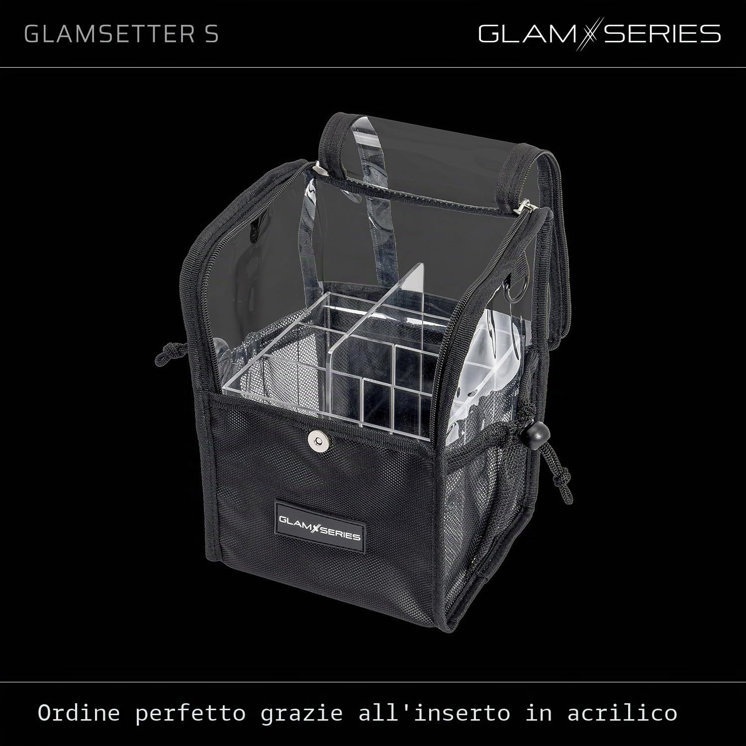 GlamSetter S Borsa per trucco 175 x 165 x 230 mm, beauty case trasparente con diverse opzioni di trasporto