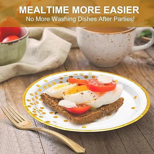 Miniatura 4 de Platos y tenedores de papel de cumpleaños, 50 platos de postre de papel de 7 pulgadas y 50 tenedores de plástico de 6.3 pulgadas, platos de papel