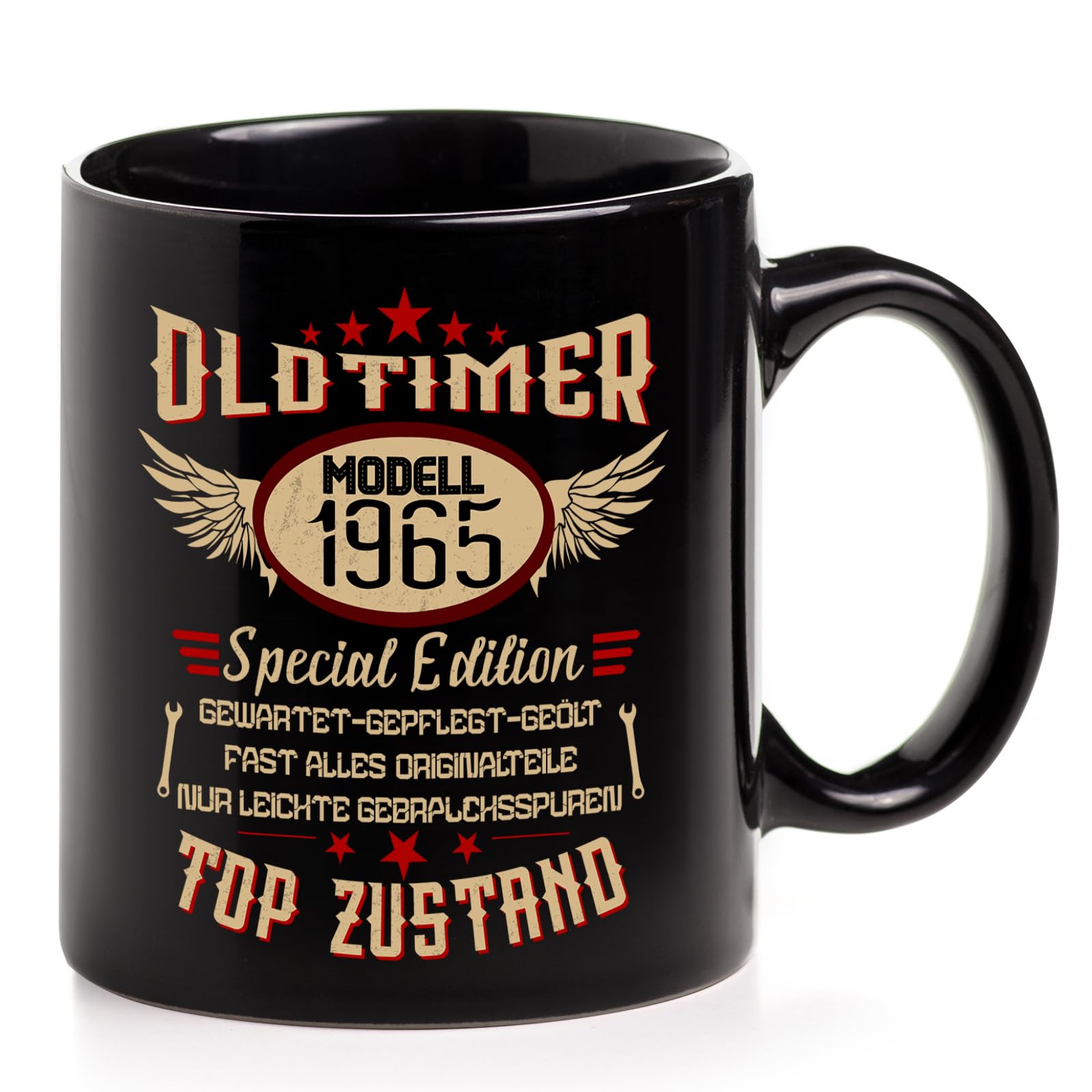 Geschenke Tasse zum 60. Geburtstag, 1965 Jahrgang Kaffeetasse als Geburtstagsgeschenk, 60 Geburtstag Tasse Geschenkideen für Männer Papa Opa zum Geburtstag, Vatertag, Schwarz, Keramik 350 ml