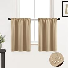 XTMYI Beige Blackout Curtains for Bedroom,Waterproof Light Blocking Insulated Thermal Room Darkening Curtains for Kitchen 30 x 24 Inches Long