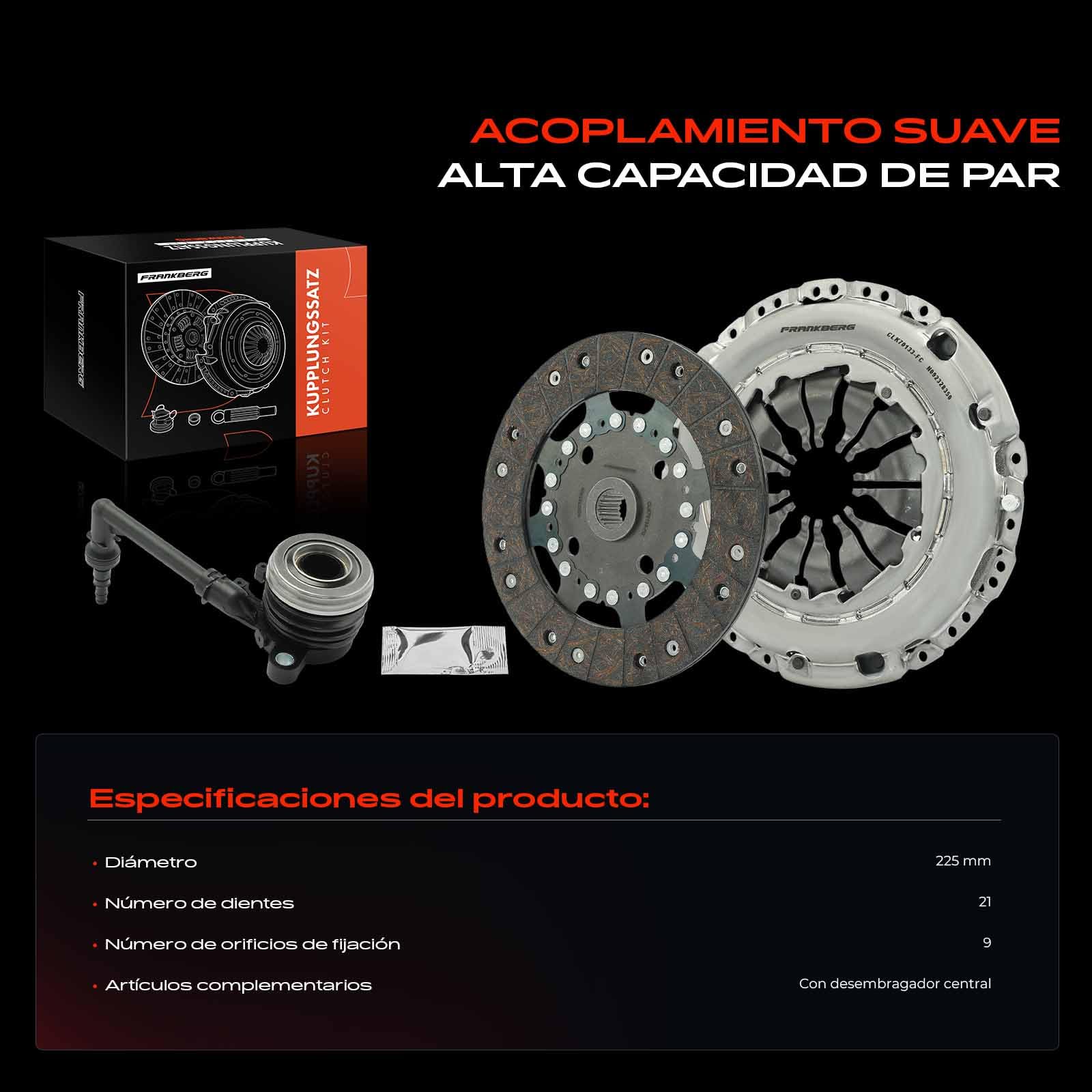 Frankberg Kit de embrague con cojinete de desembrague 301010007R | Compatible con: Pulsar Hatchback C13, Scénic III JZ0.1, M.e.g.a.n.e III Hatchback B3 BZ0.1, Escena IV J9