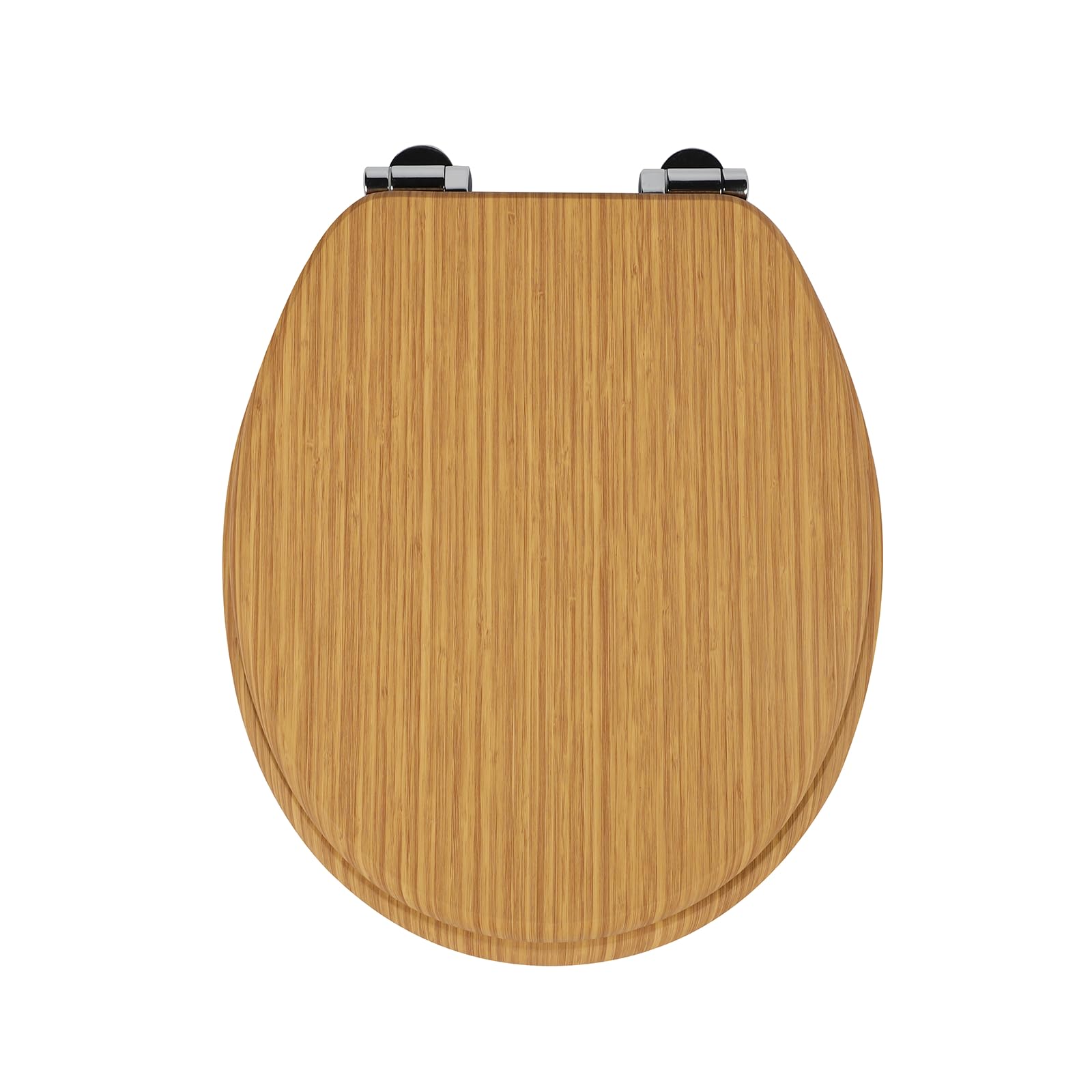 SAINOS Wooden Toilet Seat, Premium WC Seat O-Shaped with Soft-Close Mechanism, Adjustable Zinc Alloy Hinges, Anti-Bacterial Wood, 180 kg, Easy to Clean and Install from Bottom (Z03)