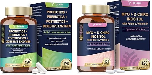 Totaria Cápsulas de inositol para mujeres, probióticos prebióticos posbióticos paquete para mujeres y hombres