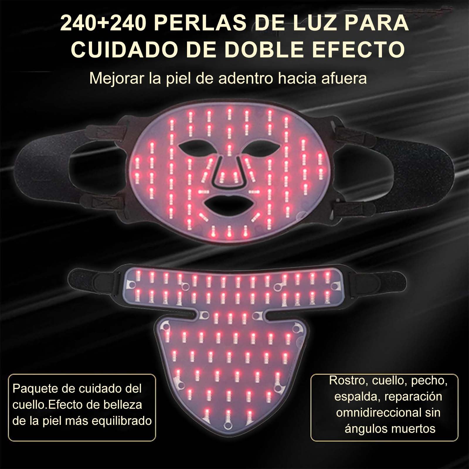 Máscara facial de rejuvenecimiento de fotones para fototerapia, instrumento infrarrojo cercano, espectro LED, máscara facial para el cuello, belleza, hogar, conveniente, suaviza las arrugas finas,