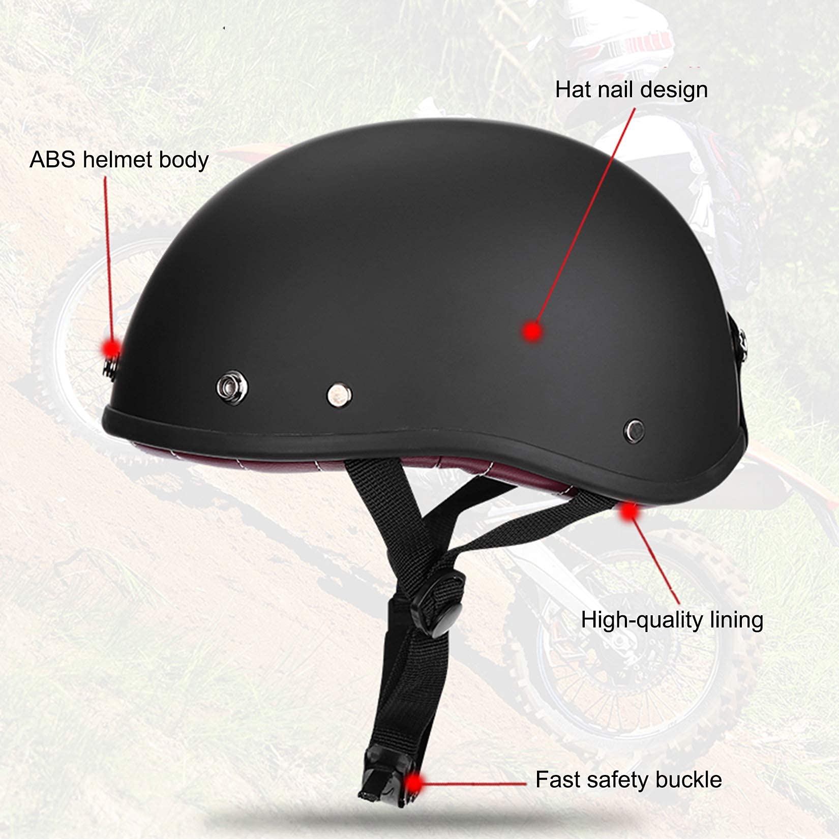 Universele motorscooter gemaakt van synthetisch leer met open gezicht, motorscooter open gezicht halflederen helm met vizier UV-bril(blauw