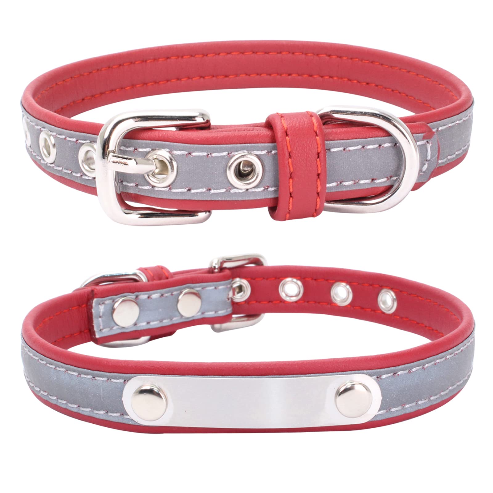 Yonsbox Custom Personalized Reflective Cat Dog Collar with Name Plate Engraved Cute Red Puppy Kitten Dog Cat Collars for Male Female Boy Girl Small Medium Large Cats Dogs