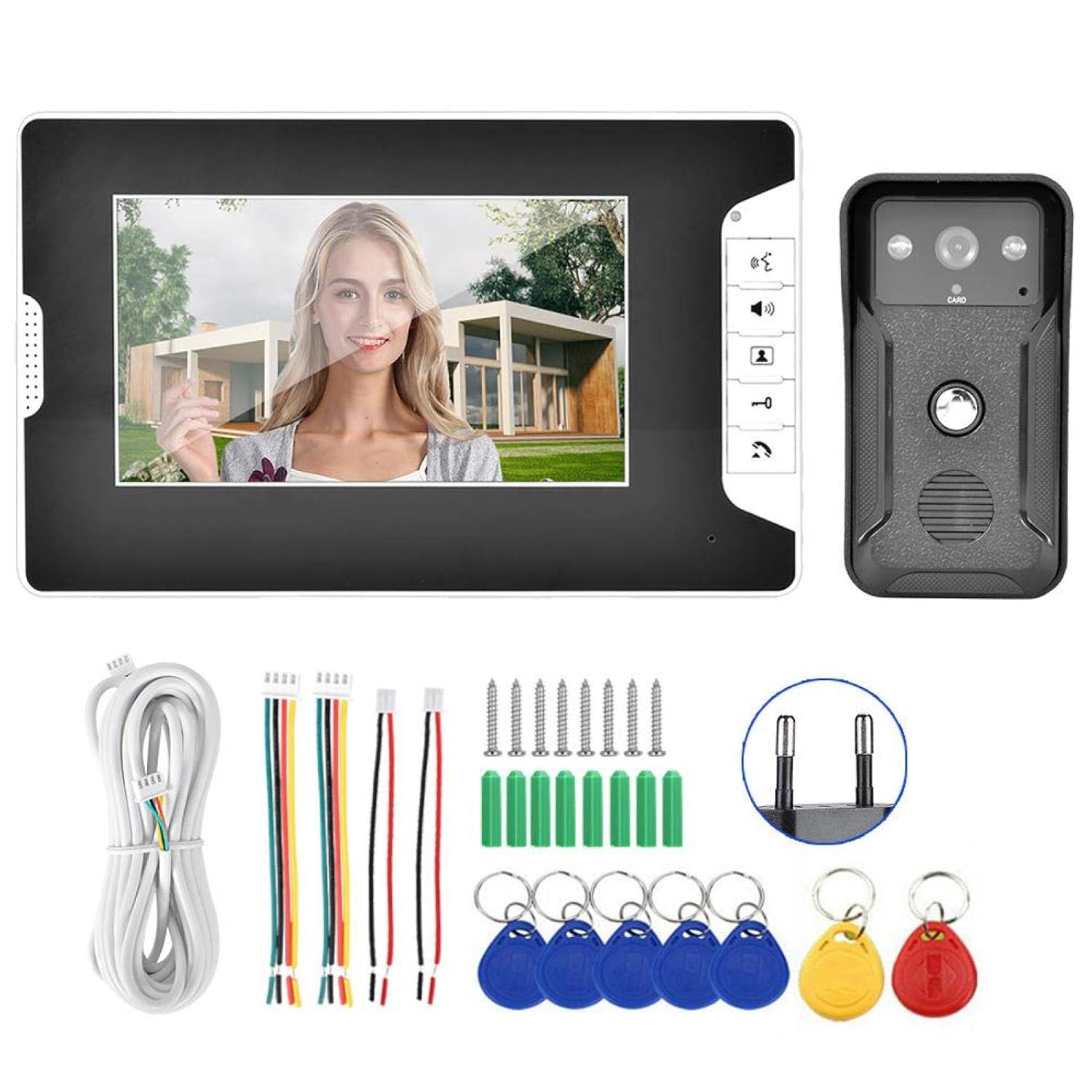 Video Doorbell, 7inch TFT Night Vision Doorbell ID Card Security
