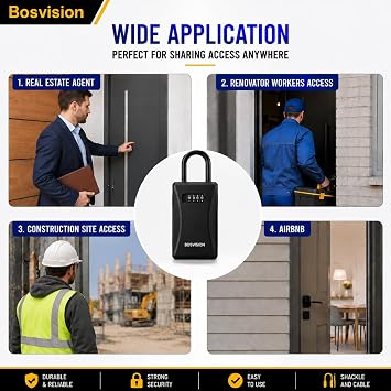 Bosvision Key Lock Box, Detachable Shackle, 4 Digit Combination, Large Internal Storage, Key Box