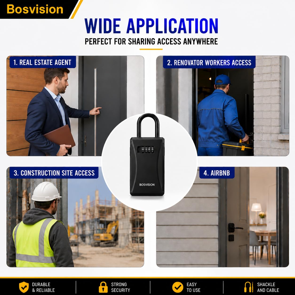 Bosvision [Schlüsselbox] [Schlüsselsafe] [Schlüsseltresor] [Zahlenschloss] [Abnehmbarer Schäkel] 4-stellige Kombination, große interne, für drinnen und draußen (Staubschutzhaube+50cm Kabel)