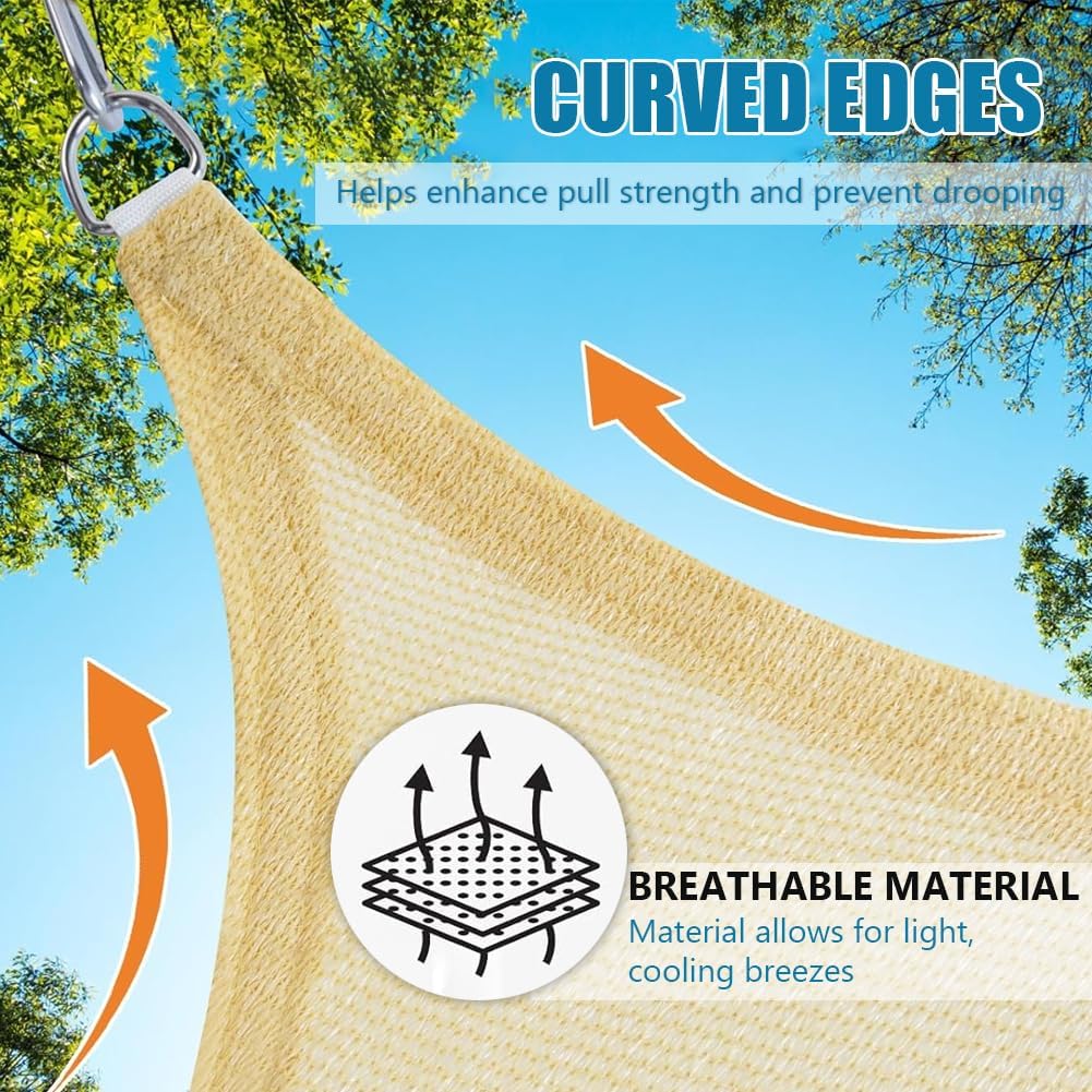 Sun Shade Sail Triangle 10x10x10FT, UV Protection Breathable Sail, Outdoor Patio Garden Yard Deck Pergola (Sandy Yellow, 10×10×10FT)