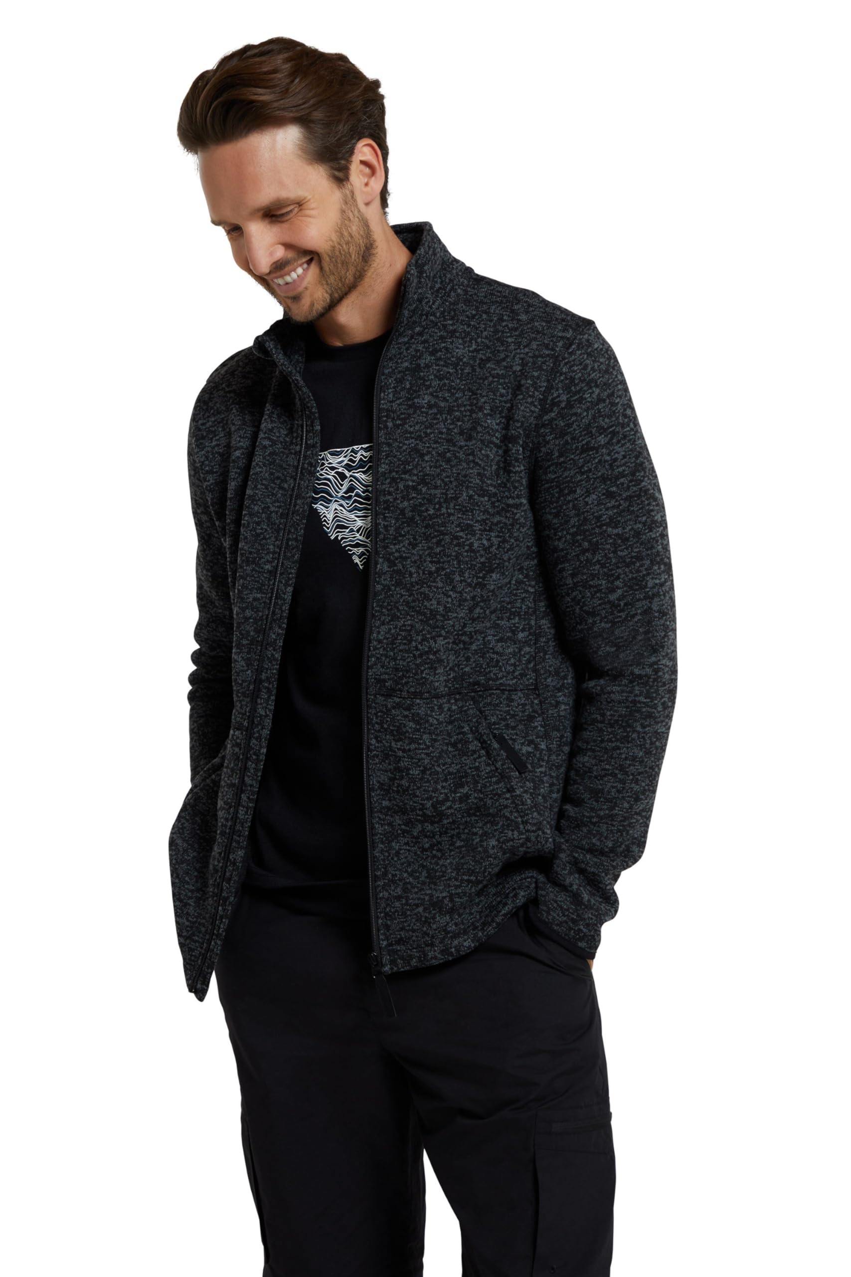 Mountain Warehouse Idris II Mens Full Zip Fleece - Breathable Anti-pill Jacket, Lightweight, Stand Up Neckline - Best for Spring Summer, Travelling & Outdoors Black XL