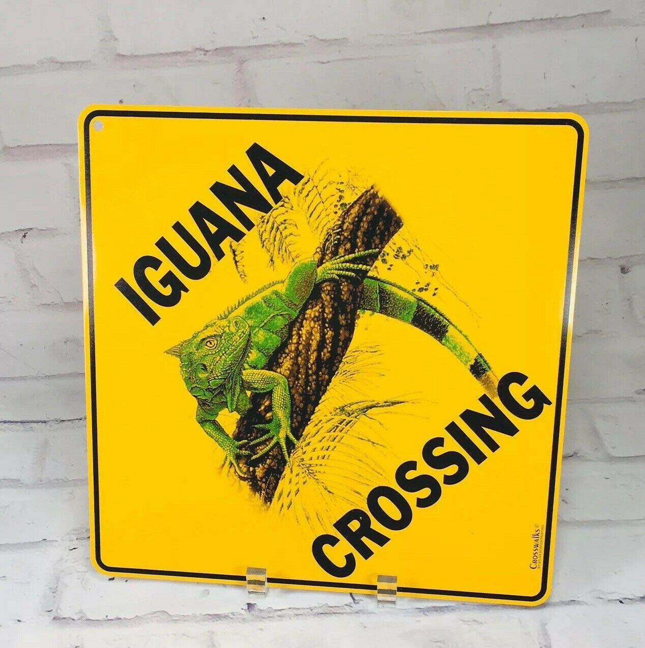 BCTS Iguana Crossing Yellow Novelty Sign Sign Square Metal Decor Crosswalks Funny Metal Sign Crossing Traffic Novelty Square Sign 12x12 inch