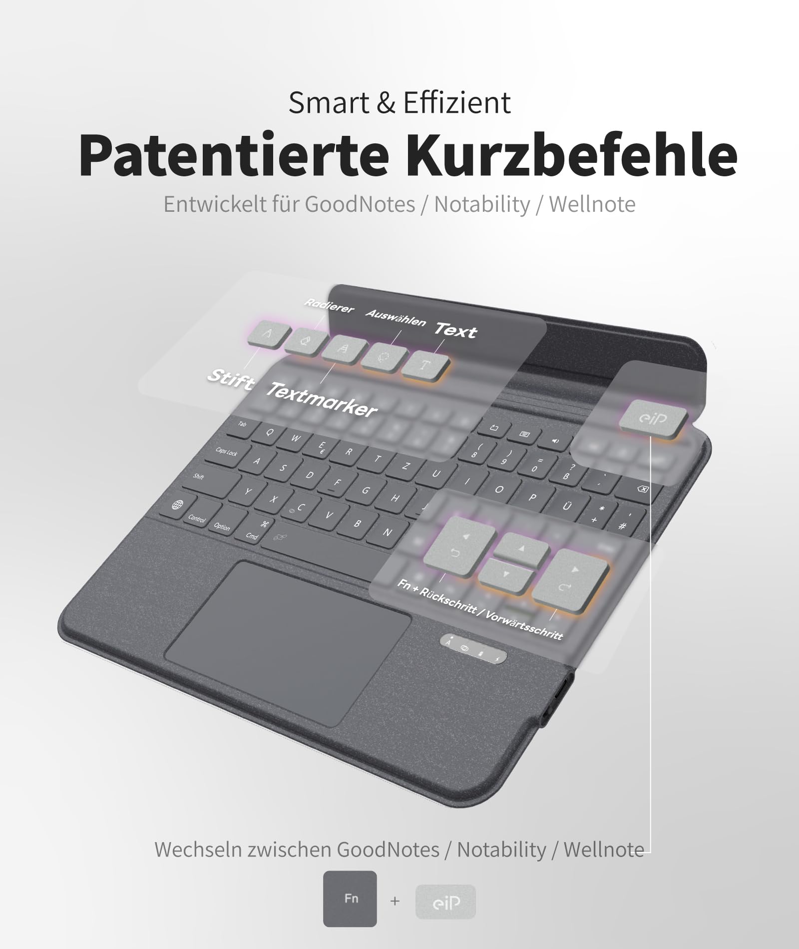 eip Bluetooth-Tastaturhülle für iPad Air 13" M3 (2025) / M2 (2024), magnetisch abnehmbar mit Trackpad, 7-farbig beleuchtete Tasten, Stylus-Shortcuts, schlankes Schutz-Design, kabellos