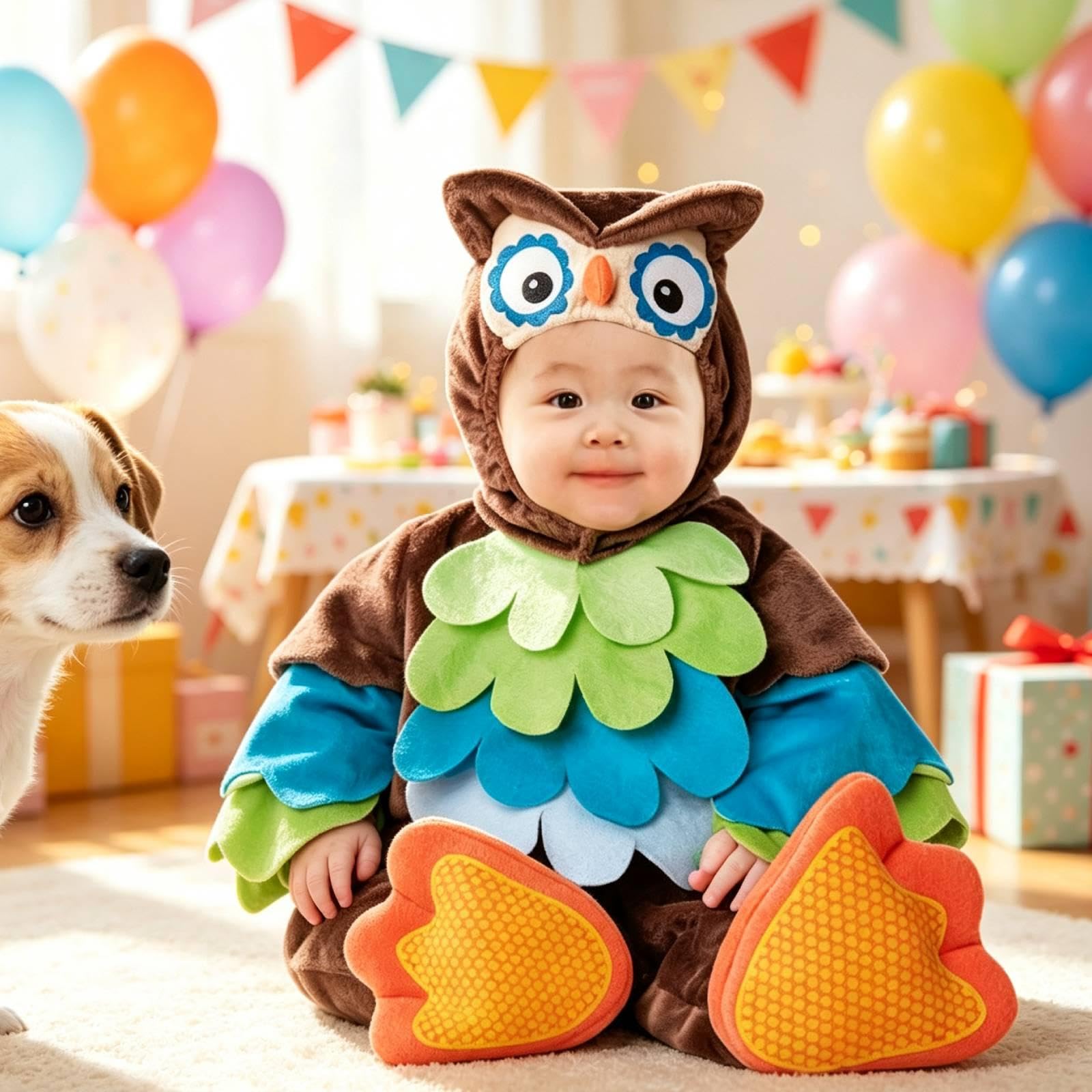 rockible Costume da Cucciolo di Animale, Tutina con Cappuccio, Accessorio per Travestimenti, Divertente e Originale, per Halloween, spettacoli teatrali e, Gufo, S