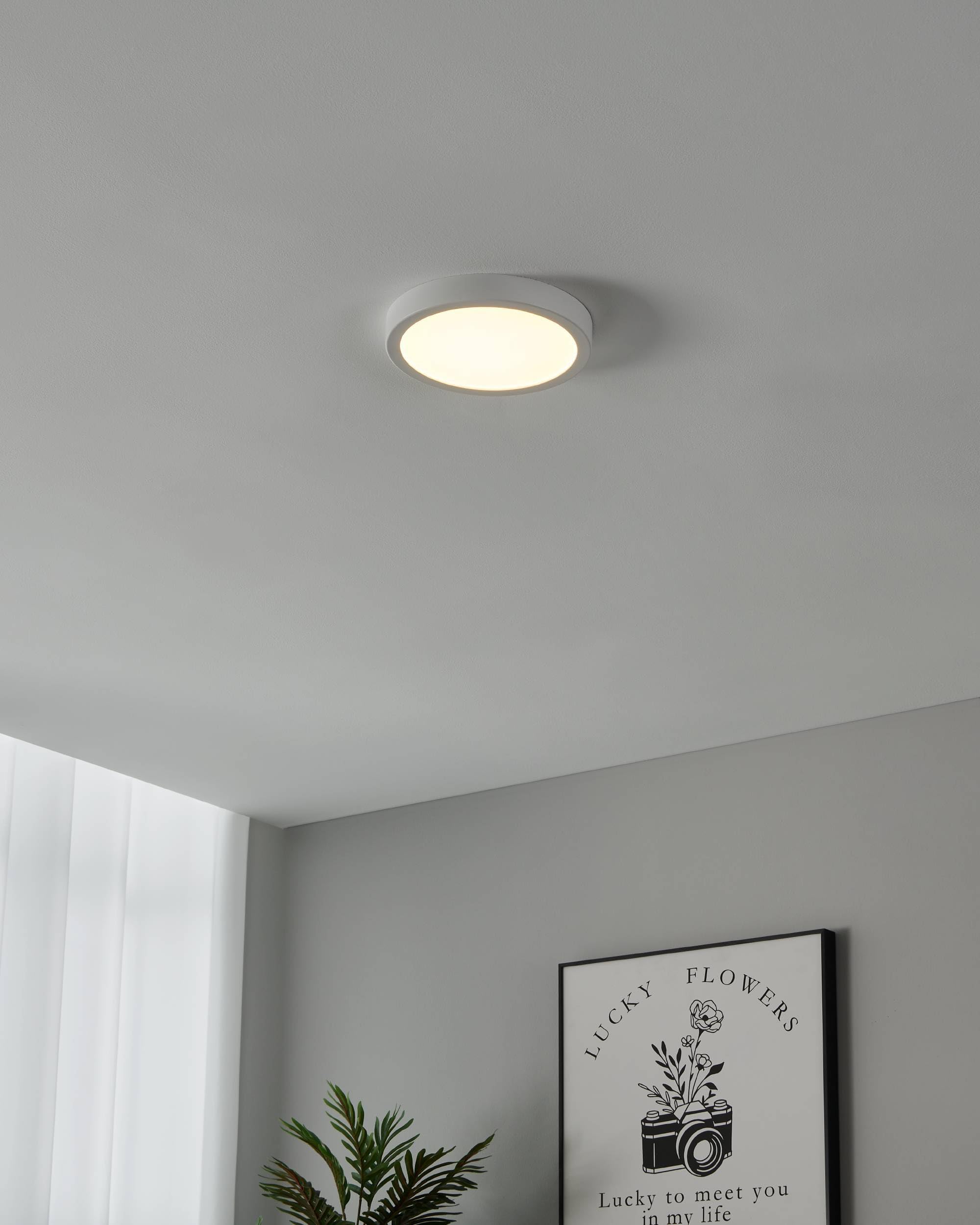 EGLO connect.z Smart Home łazienkowa lampa sufitowa LED Fueva-Z, Ø 21 cm, ZigBee, sterowanie aplikacją i głosem, regulacja barwy światła, ściemnianie, metalowa biała, IP44