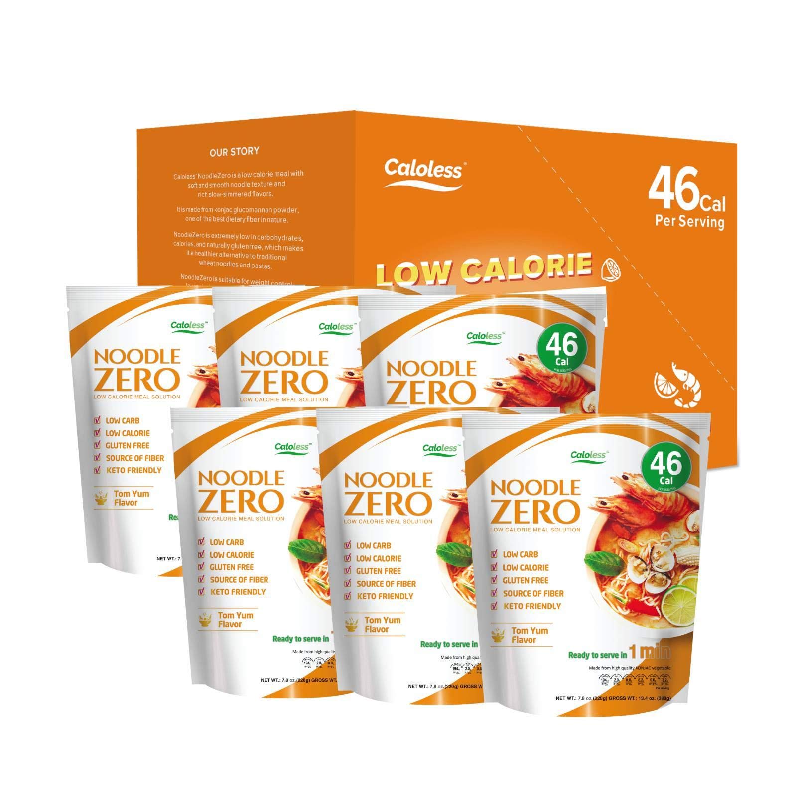 Caloless Konjac Shirataki Noodles 6-Pack Low Calorie Healthy Food (Tom Yum)-Gluten Free, Keto Snacks