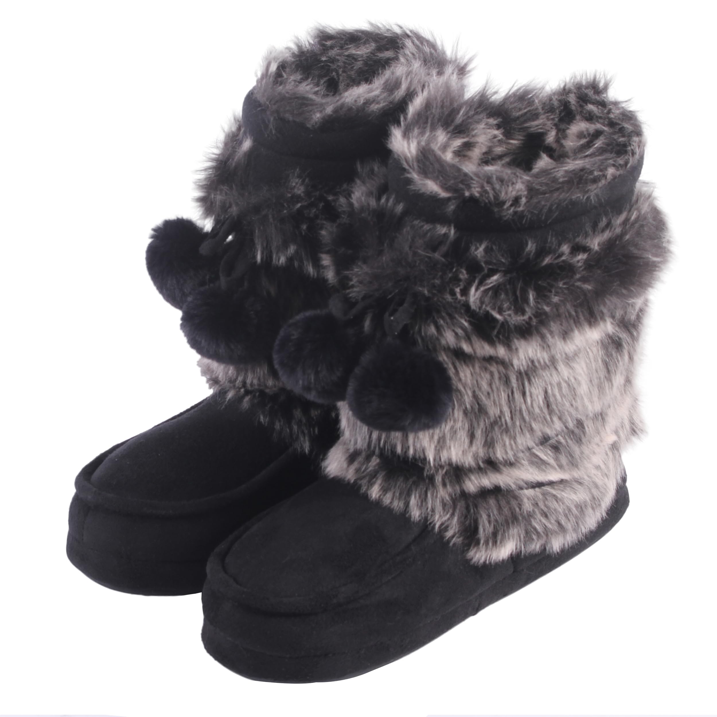 Fluffy Slippers for Women Cute Warm Indoor Bootie Slippers with Pompoms Non-slip House Home Boots
