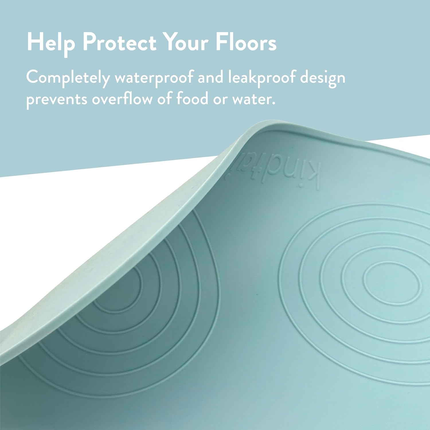 KindTail Dog & Cat Food Mat - Waterproof, Food-Grade Silicone Pet Placemat for Feeding & Water Bowls - Raised Edges Protect Floors - Non-Slip Grip - Dishwasher Safe - 19 x 11 Inches, Grey