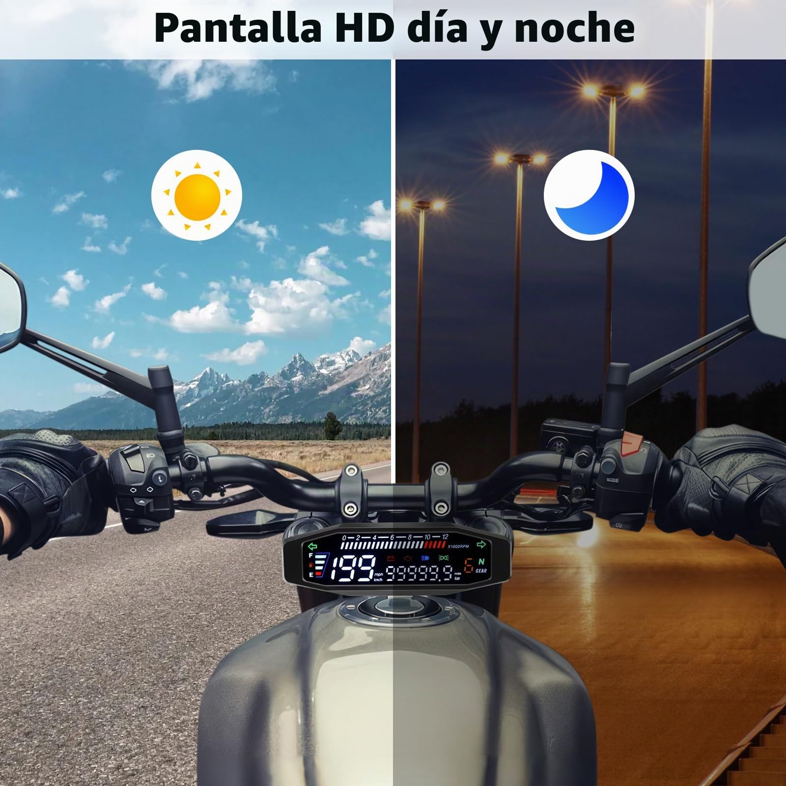 KAOLALI Velocímetro Universal Mejorado para Motocicleta, Tacómetro Digital Impermeable de 12000 RPM para Medidor de Aceite de Motocicleta, Cuentakilómetros Dual, Velocímetro