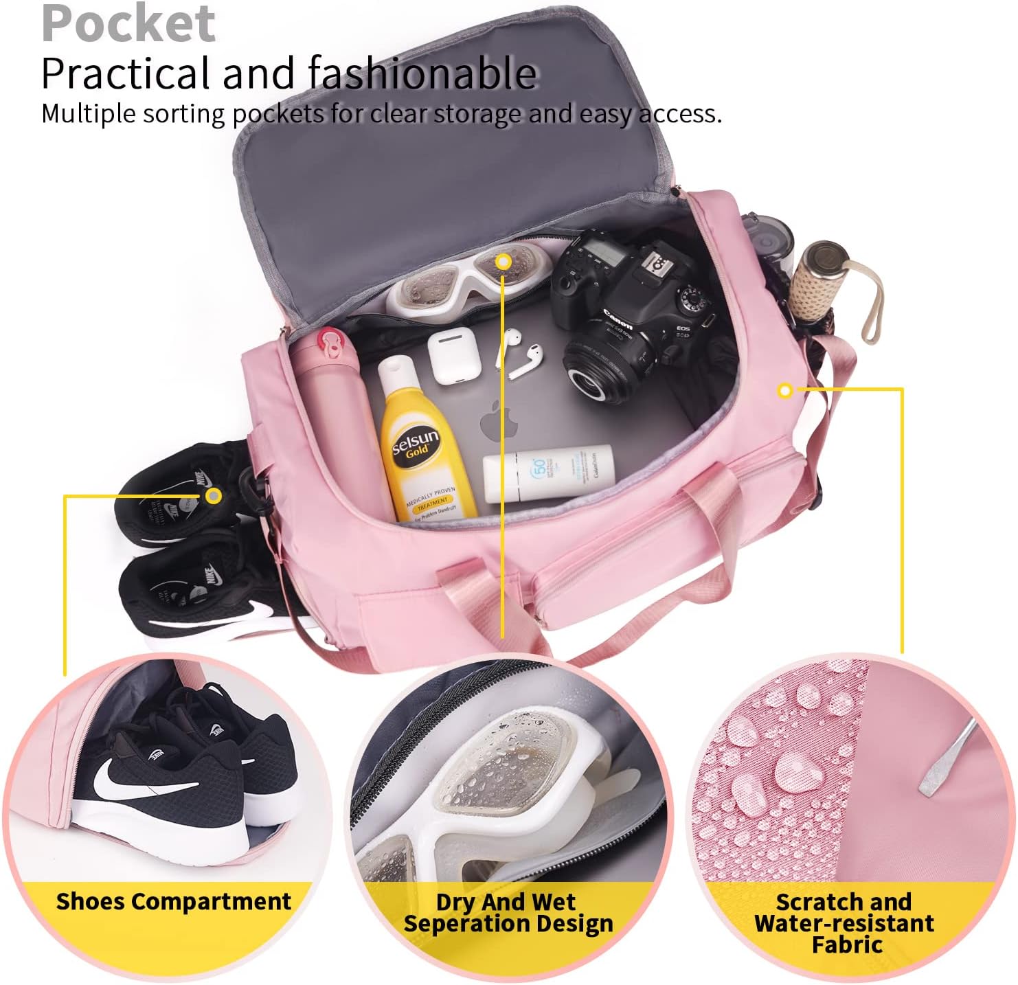 FIORETTO Womens Mens Sports Gym Bag Duffle Bag with Shoes Compartment - Image 4