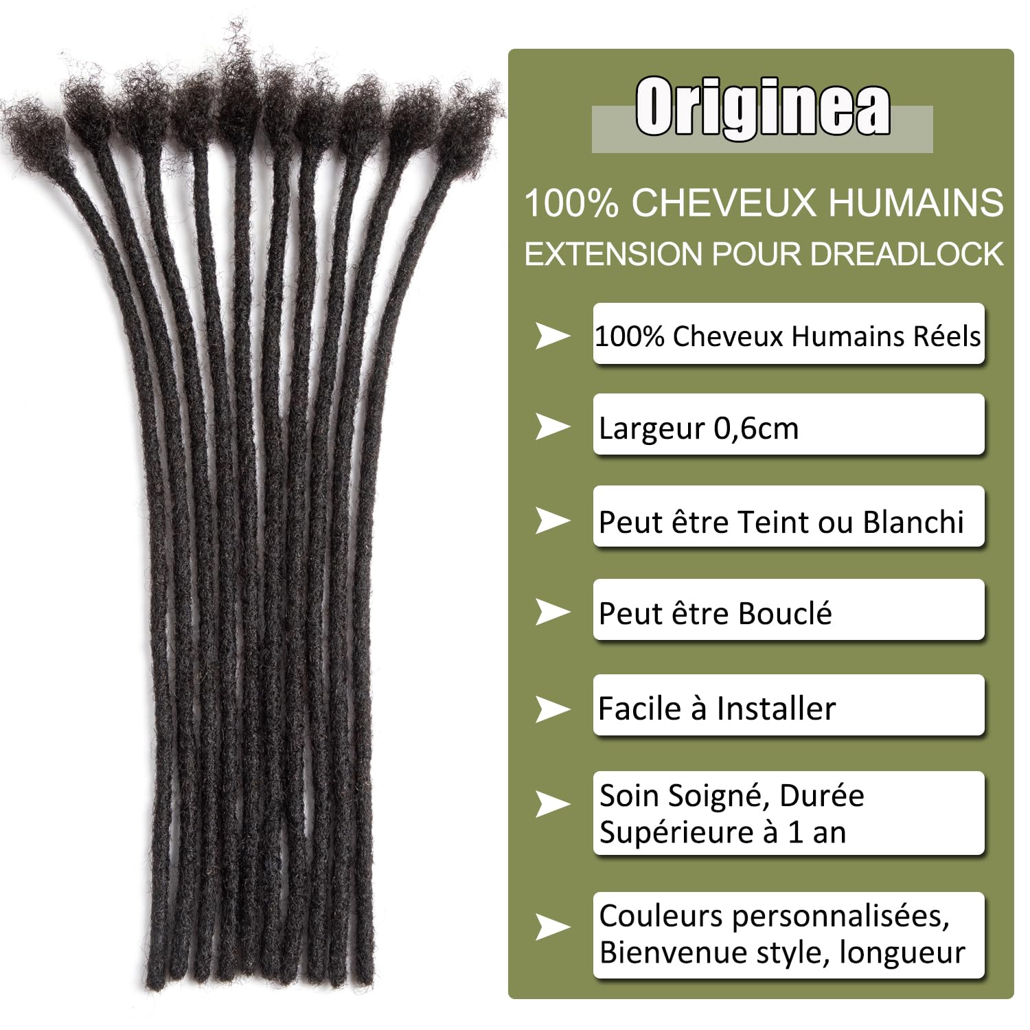 Originea Dreadlock Extensions aus menschlichem Haar für Herren/Damen, 0,6cm dick, Locs, Pakete, Jungfrauen, Dreadlocks, Extensions, Echthaar, Schwarz (14 Zoll, 30 Stück)