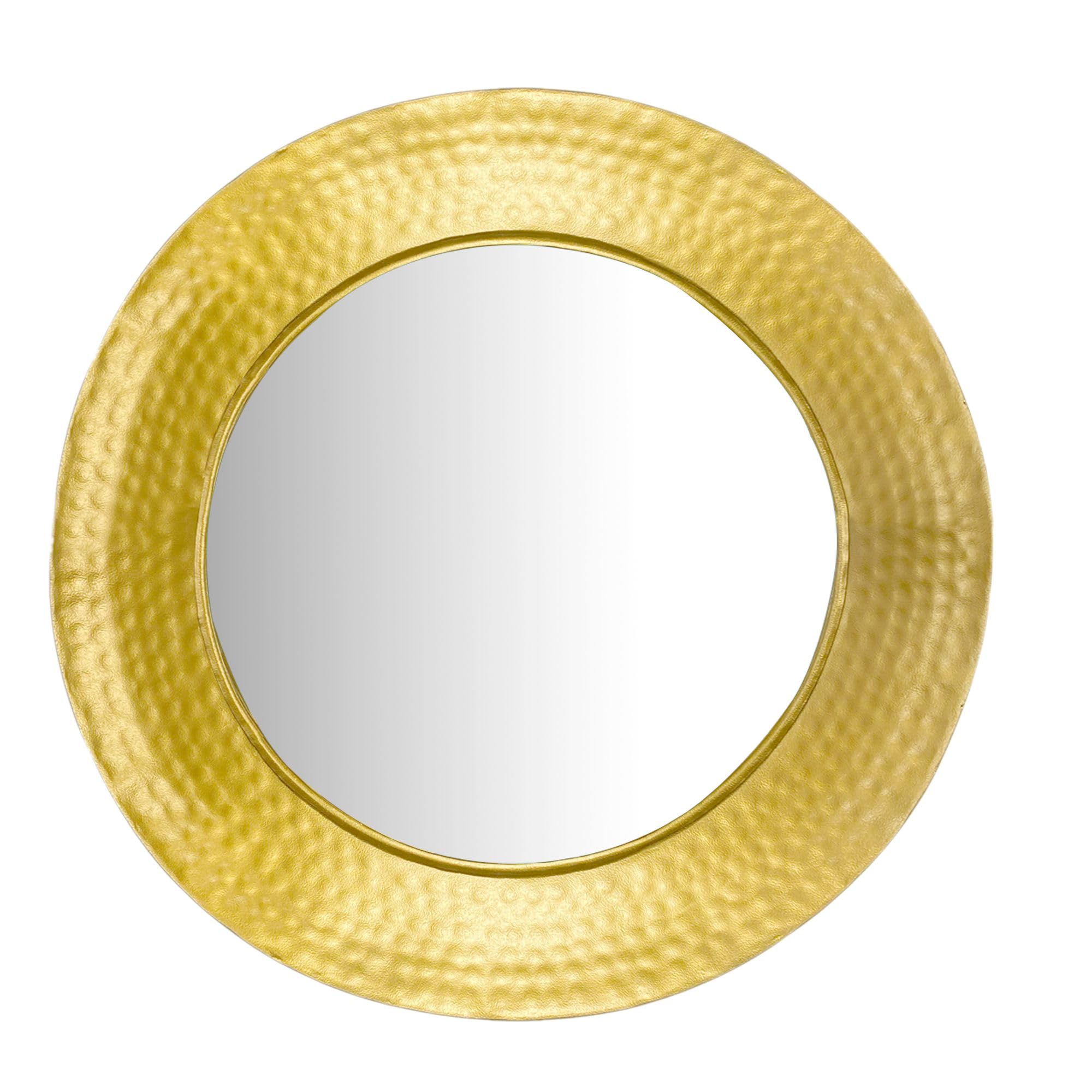 FineBuy Espejo de pared de 60 cm, diseño de metal, espejo colgante dorado, espejo decorativo redondo con marco martillo, espejo de pared grande, espejo de pasillo moderno
