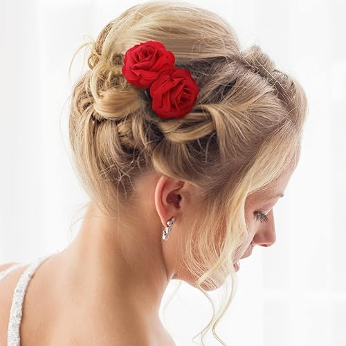 Miniatura 4 de BBTO 12 pinzas para el pelo de rosas rojas, grandes, medianas y pequeñas, para mujeres y niñas, elegantes horquillas para el cabello de flores de
